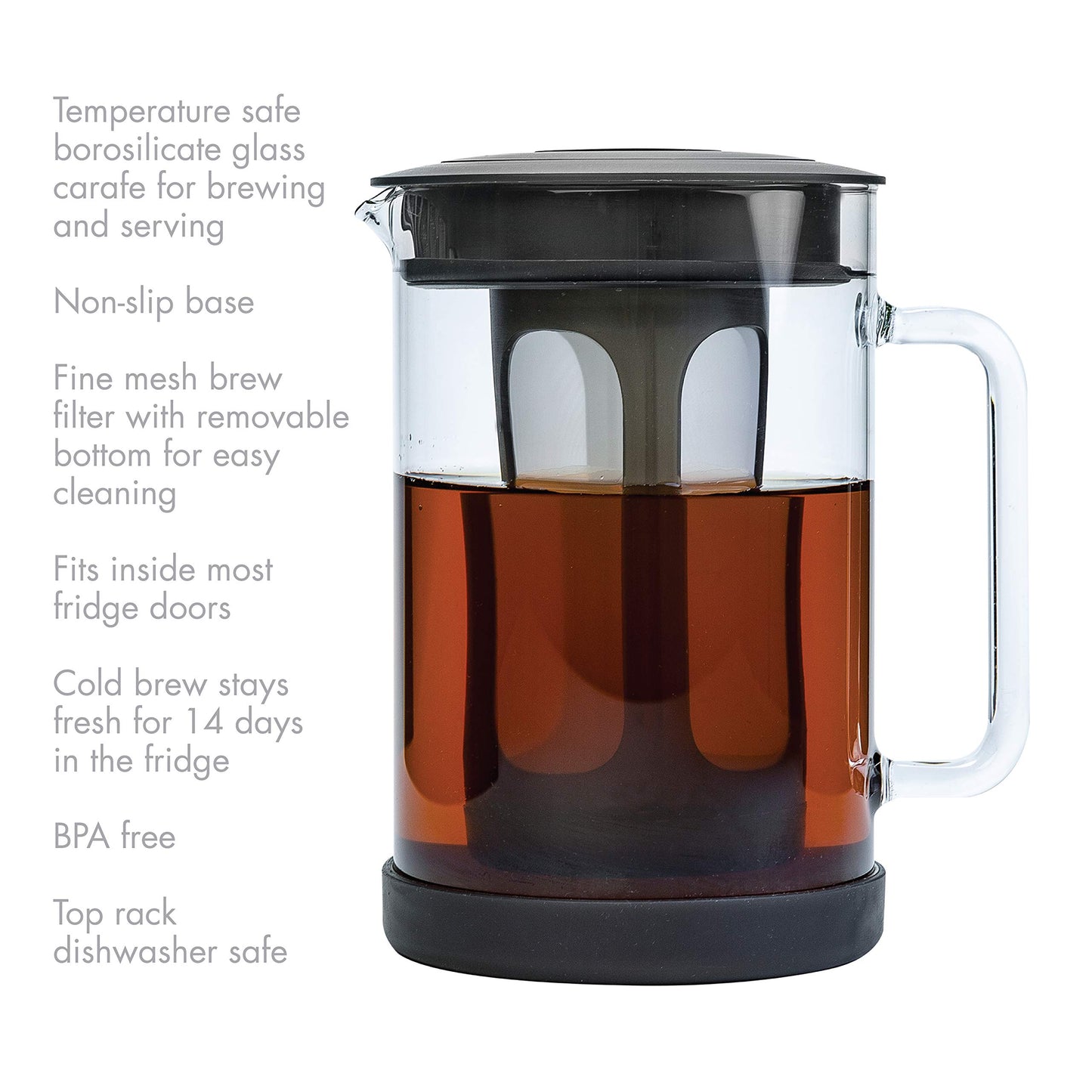 Cafetera de Vidrio Primula Pace Negro con Tapa Hermética para 6 Tazas