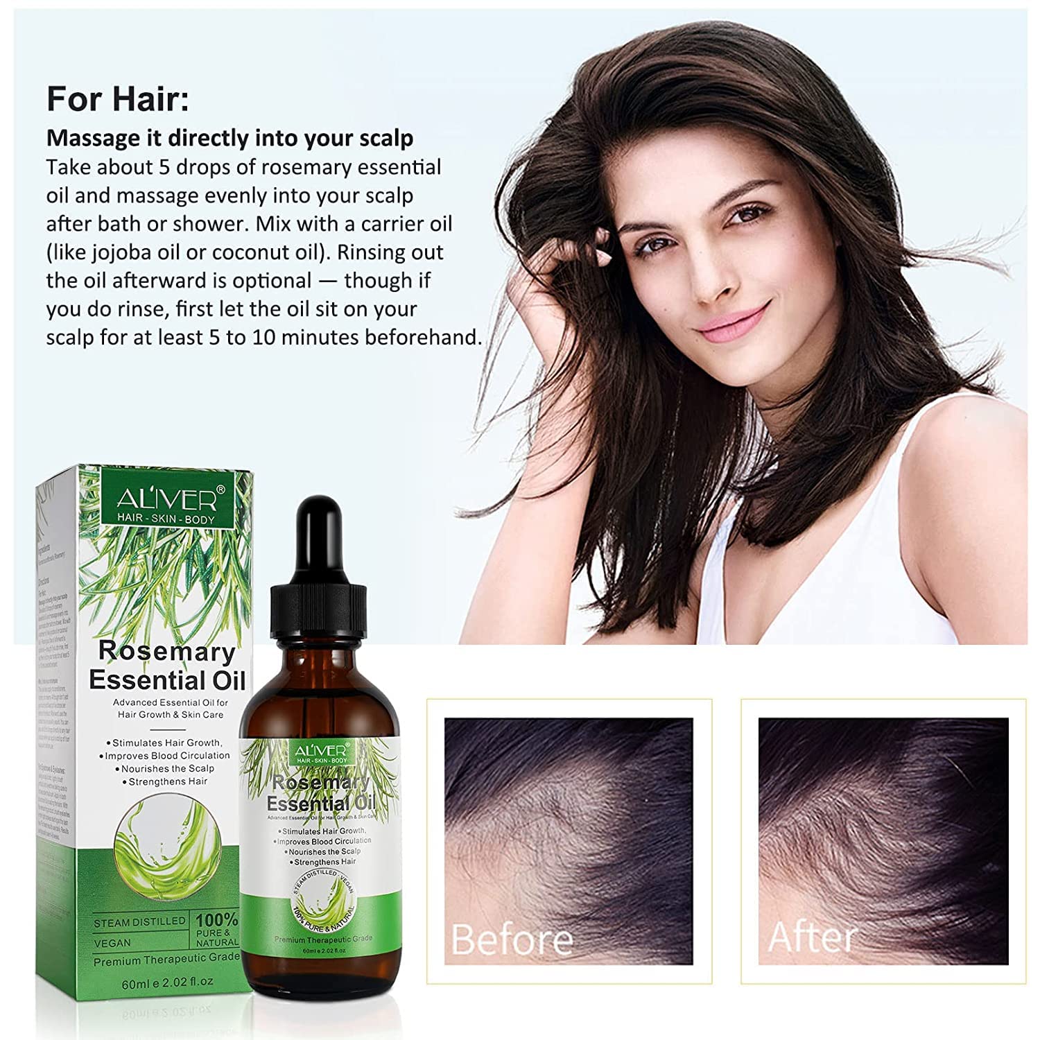 Hair Aceite Esencial Romero Aceite de Romero para Cuidado de la piel Crecimiento del Cabello Aceite Esencial de Aromaterapia Rosemary Oil Uso Difusore, Humidificador, Pieles Masajes o Cabello - 30 ml