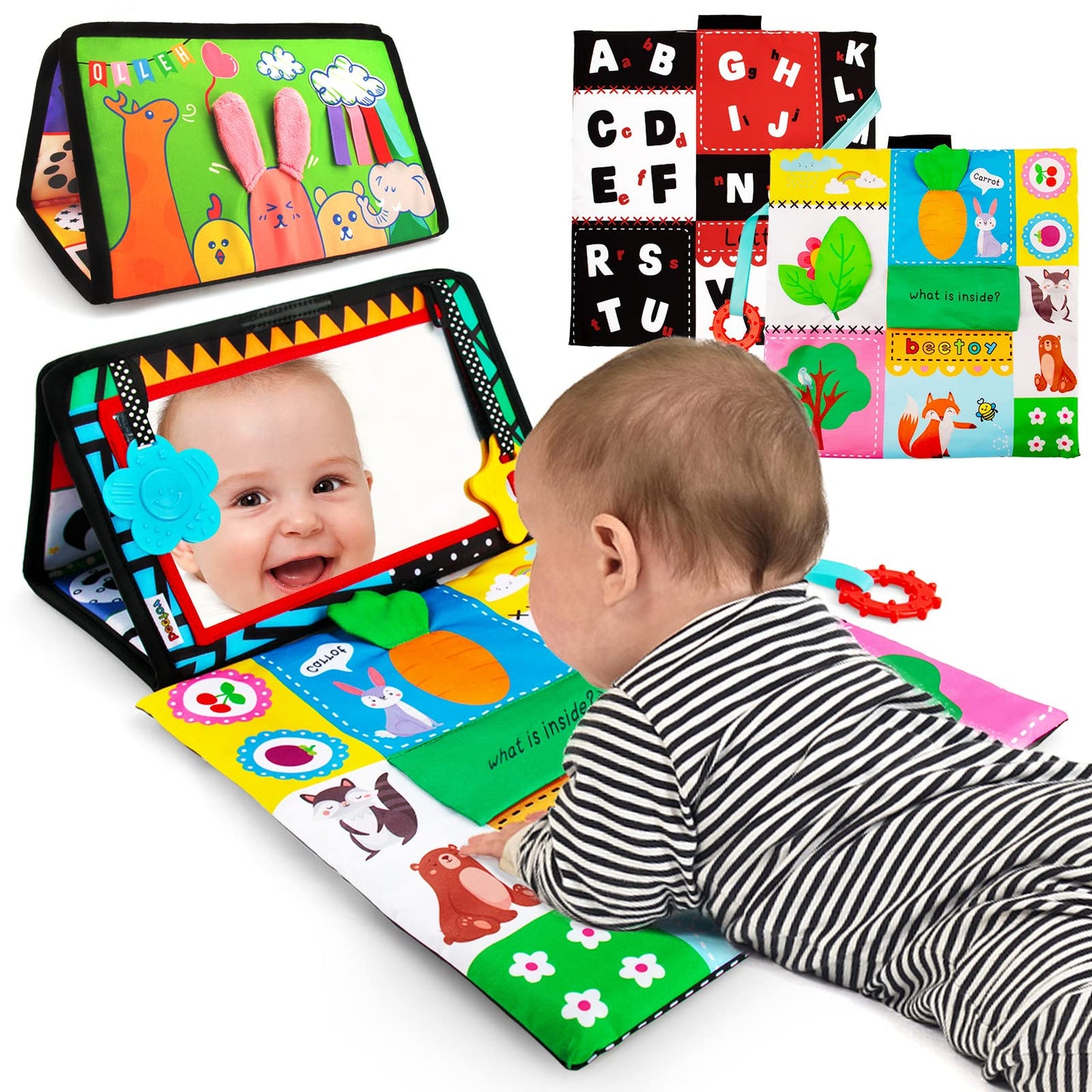 beetoy - Juguetes de espejo para bebé con patrón blanco y negro, de alto contraste 3D de actividad, juego de juguete arrugado para recién nacidos 0, 3, 6 meses