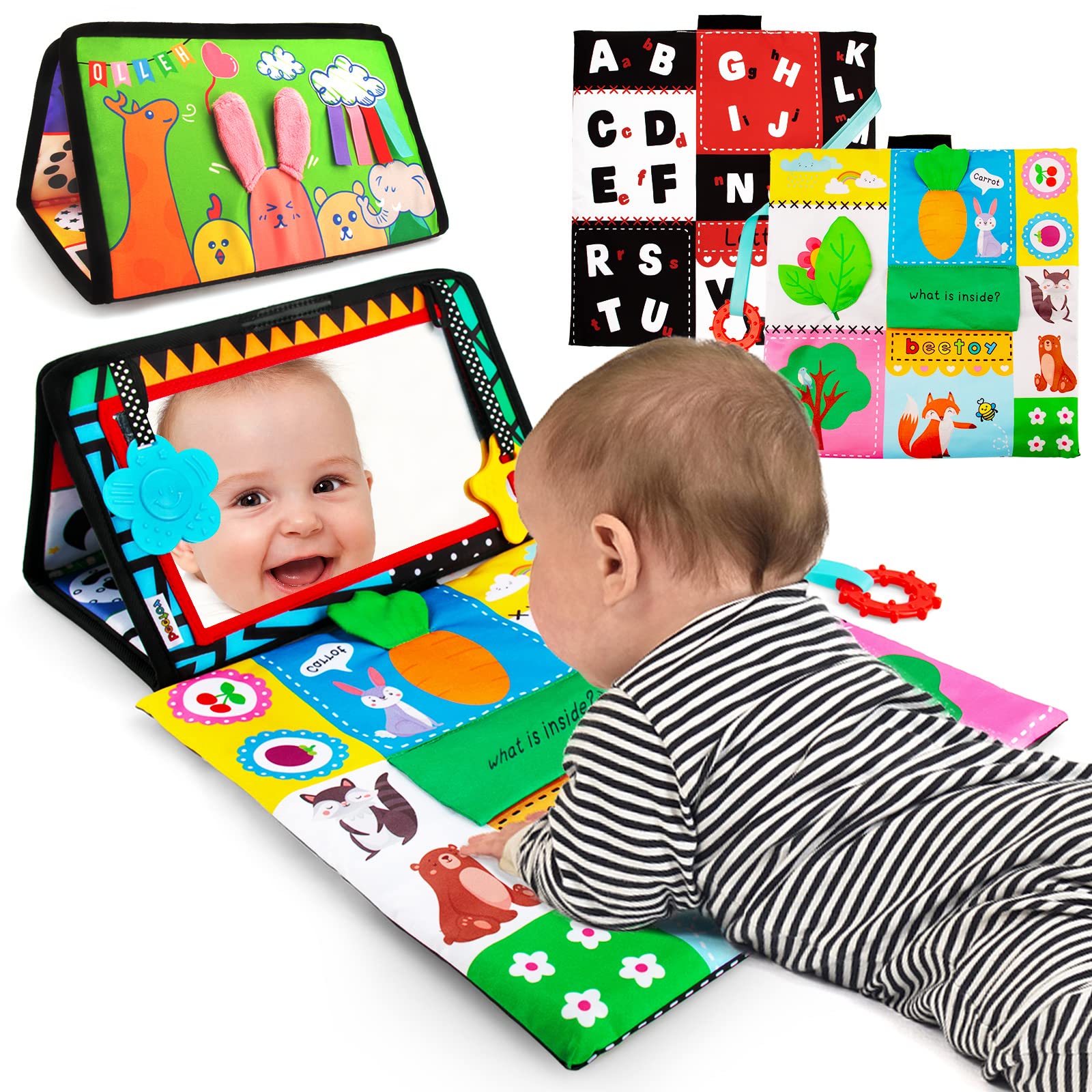 beetoy - Juguetes de espejo para bebé con patrón blanco y negro, de alto contraste 3D de actividad, juego de juguete arrugado para recién nacidos 0, 3, 6 meses