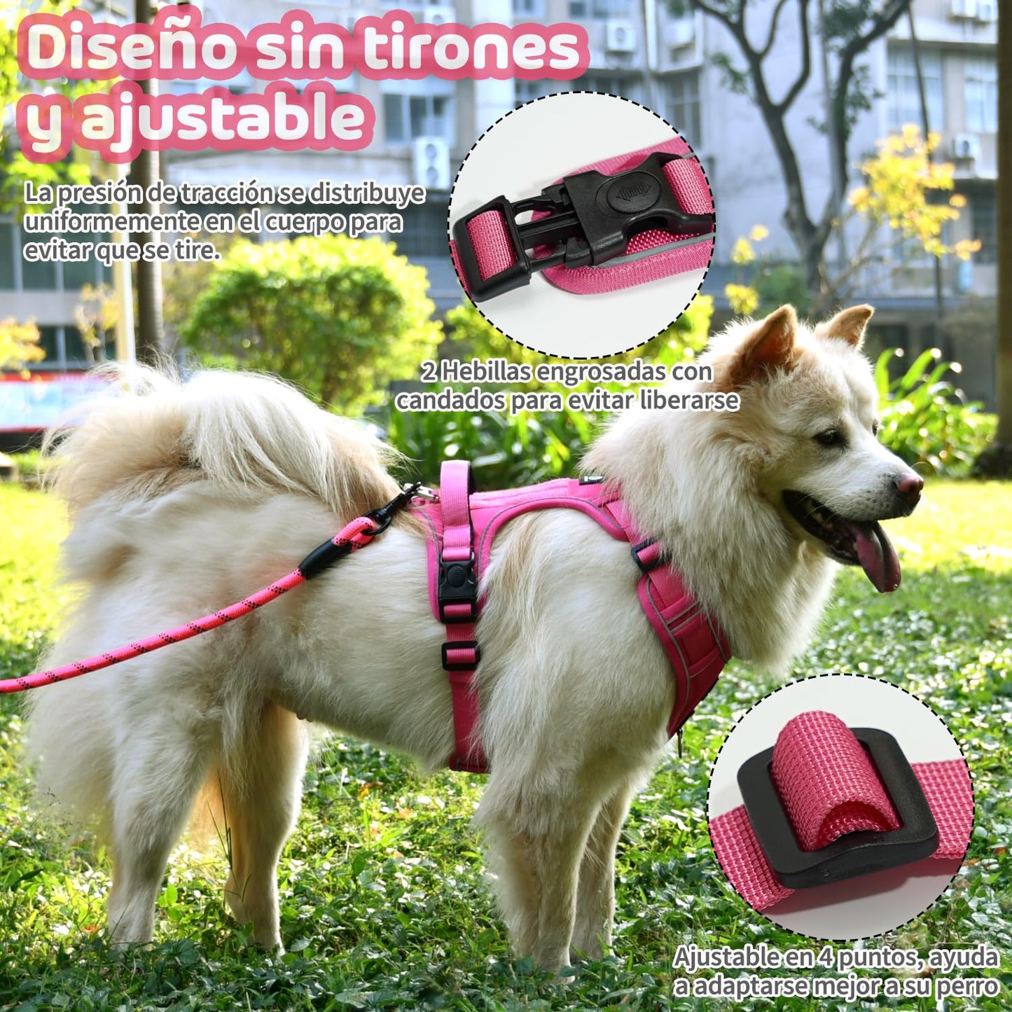 Arnés para Perro MESVIER Negro Ajustable Reflectante Transpirable con Correa 1.5m para Caminar y Entrenar