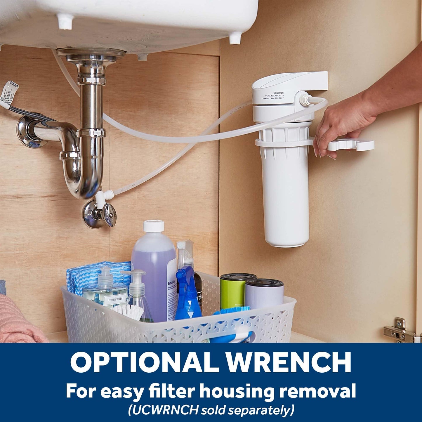 GE - Sistema de filtro de agua para todo el hogar | Sistema de filtración de agua reduce el plomo, el amianto y más | Kit de instalación y accesorios incluidos | Reemplazar filtros (FXUTC, FXULC, FXUVC) cada 6 meses | GX1S01R, 15 x 15.5 x 17 pulgadas