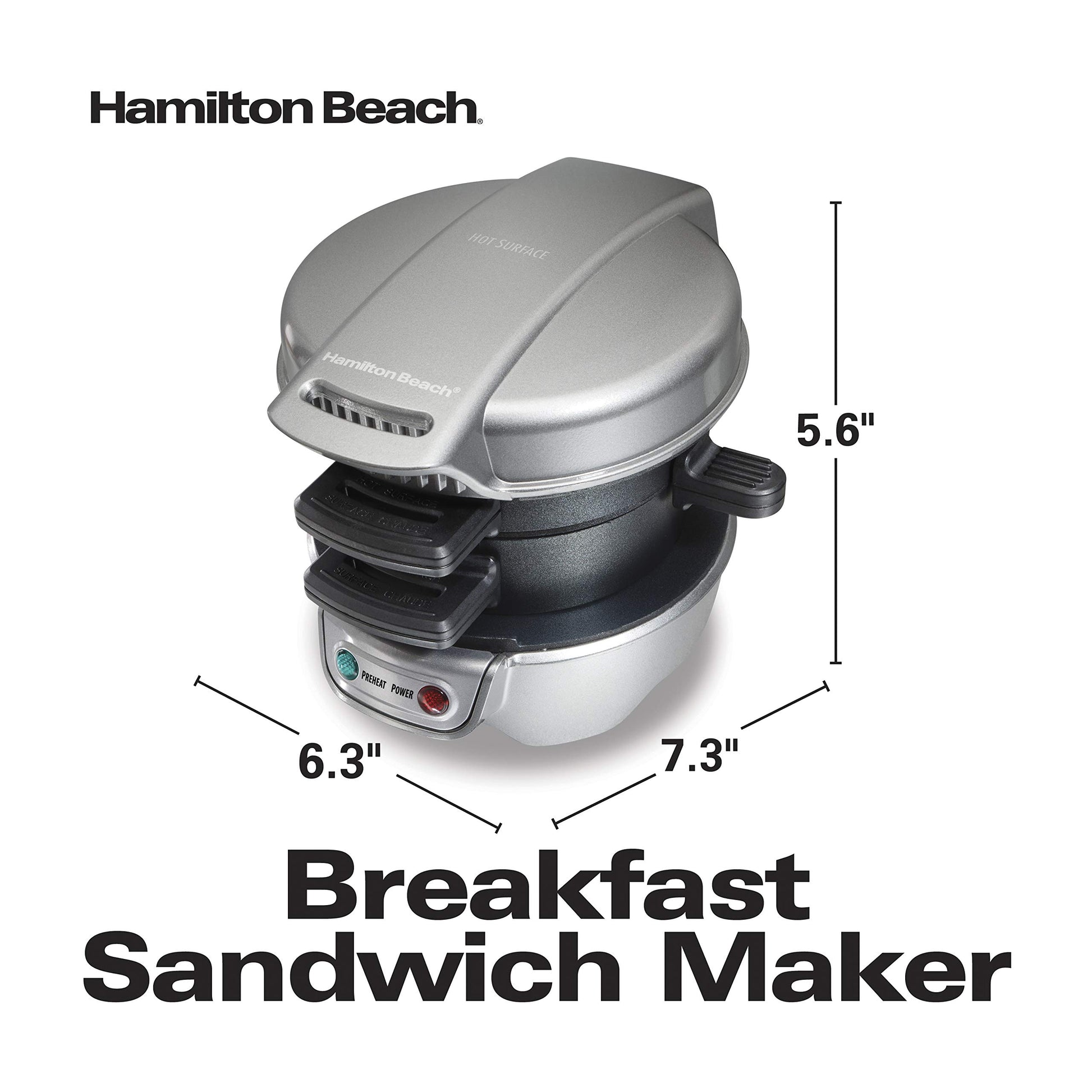 Hamilton Beach 25475 Sandwichera para desayuno, gris, 25475A, Gris, Único, 1