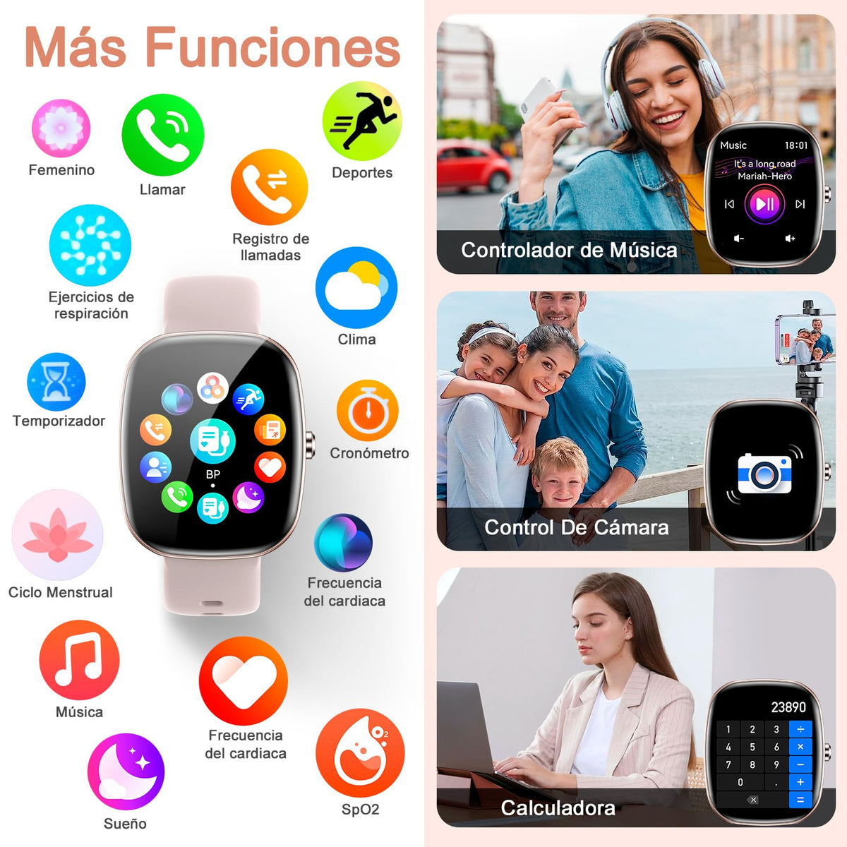 Smartwatch Lostrain Rosa 1.83" HD IP68 con Alexa y Llamadas Bluetooth para Mujer