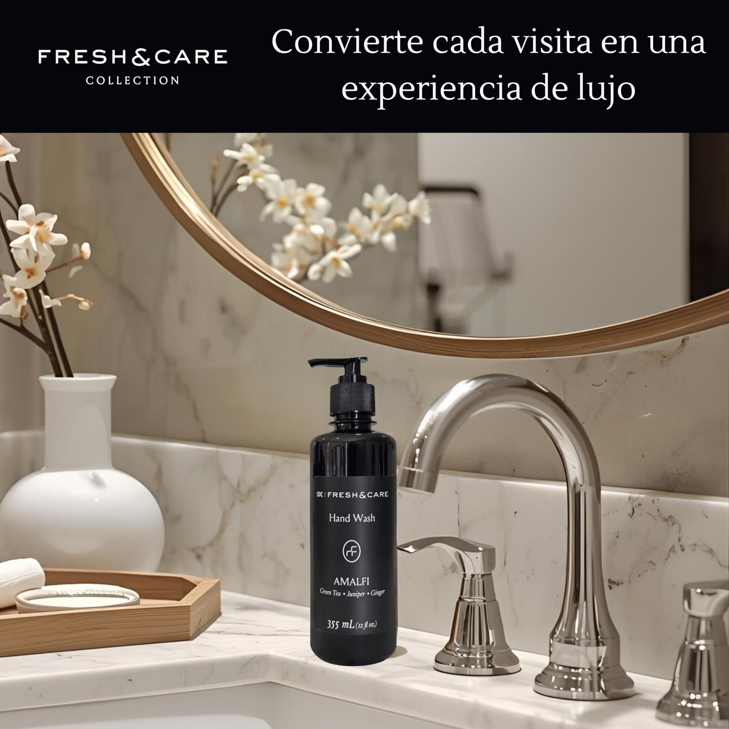 FRESH & CARE COLLECTION | Kit de Amenidades Hoteleras – Green Tea & Ginger – Set de Jabón y Crema para Hoteles, Airbnb y Spa. 355ml