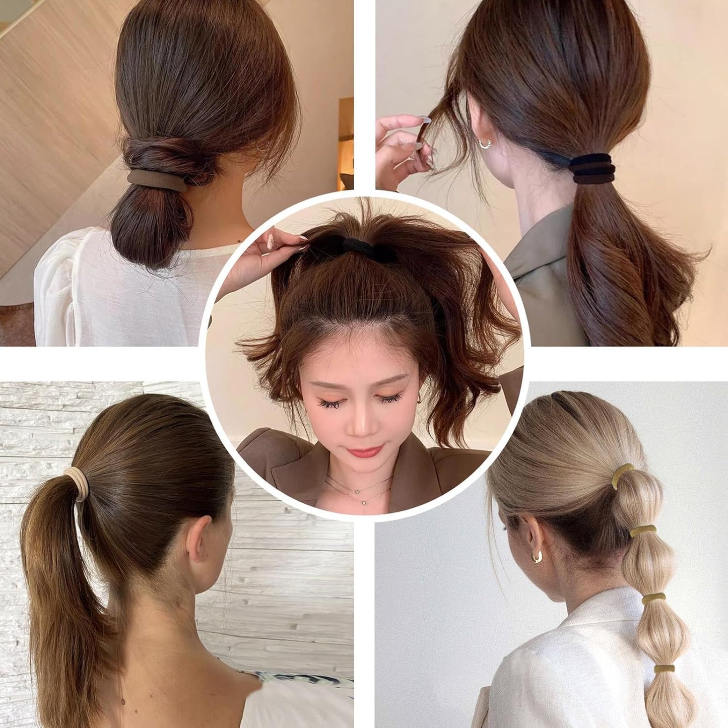 Ligas para Cabello Elásticas de Algodón - Paquete de 100 Piezas, Accesorios para el Cabello sin Costuras - Ideal para Coletas y peinados, para Mujer y Niñas - Color Negro