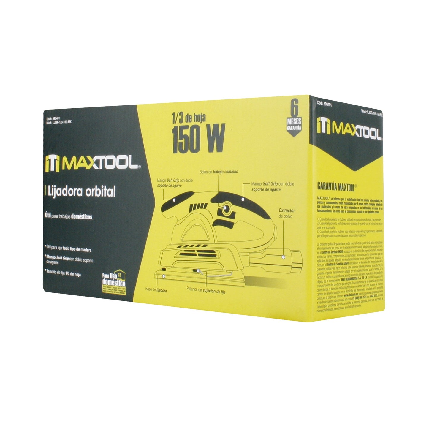 Lijadora Orbital MAXTOOL 150 W Doméstica con Empuñadura Ergonómica para Madera, Yeso y Metal