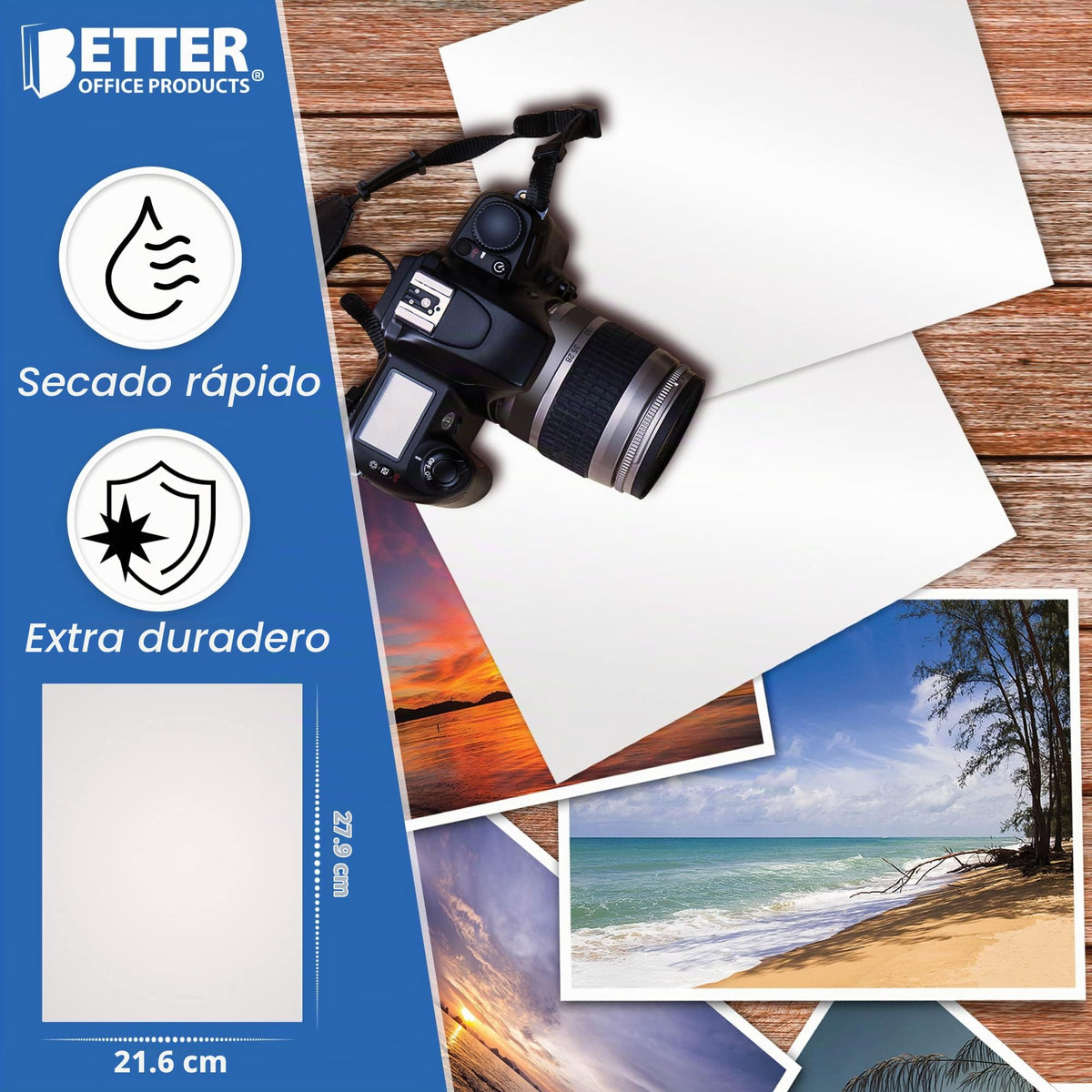 Papel Fotográfico Brillante Better Office Products 8.5 x 11 Pulgadas 200 g/m² Paquete de 100 Hojas