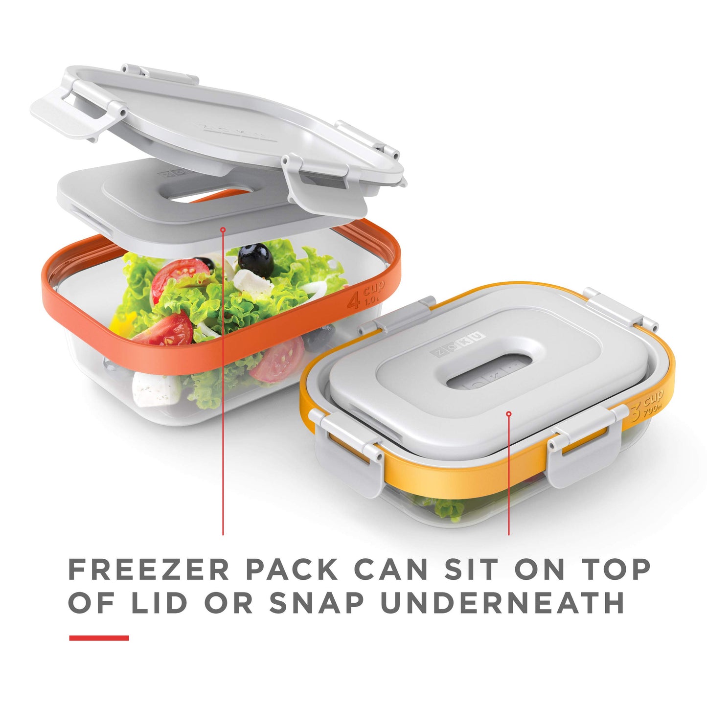 Zoku Neat Stack - Pack de 4 paquetes de congeladores reutilizables, ultradelgados, no tóxicos, sin BPA