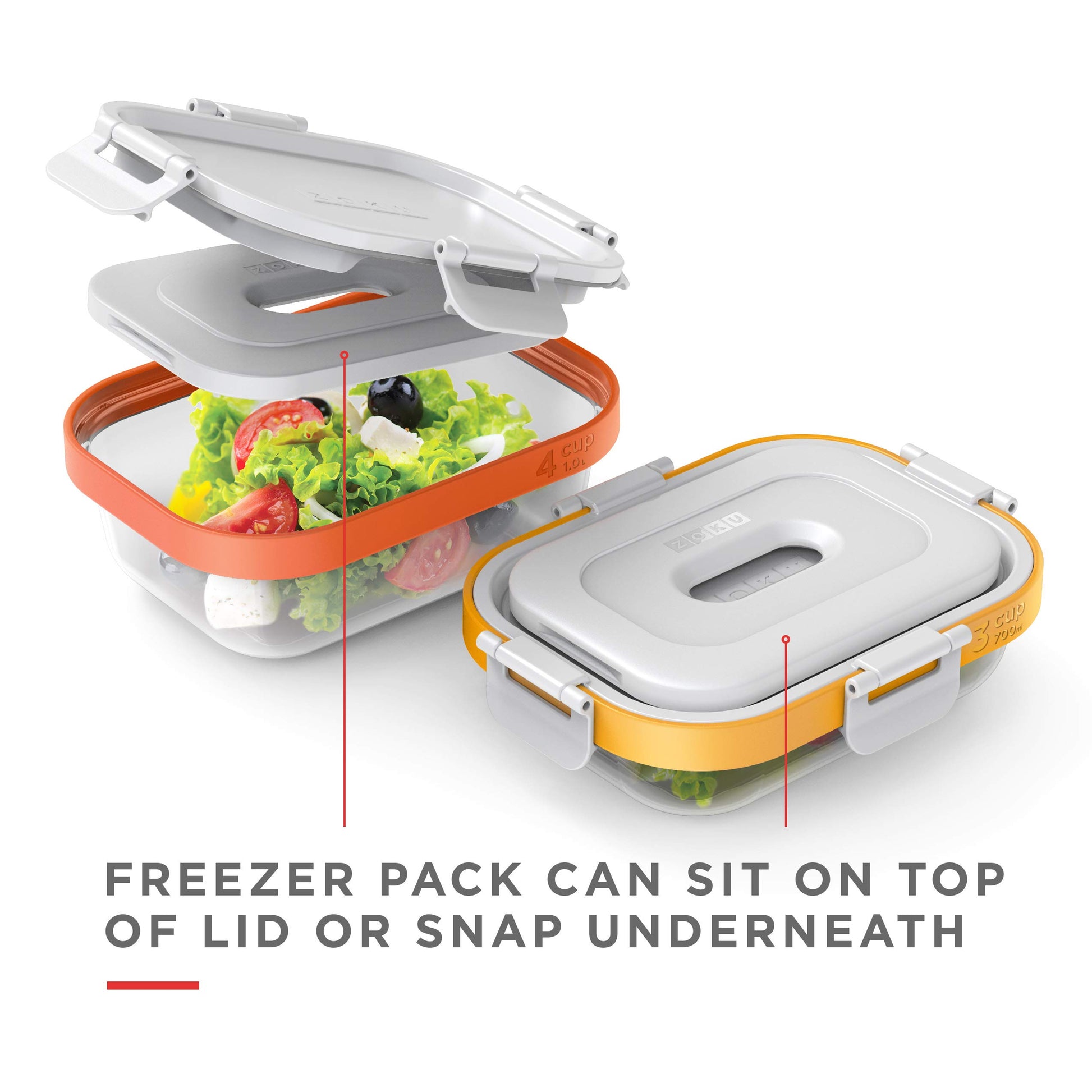 Zoku Neat Stack - Pack de 4 paquetes de congeladores reutilizables, ultradelgados, no tóxicos, sin BPA