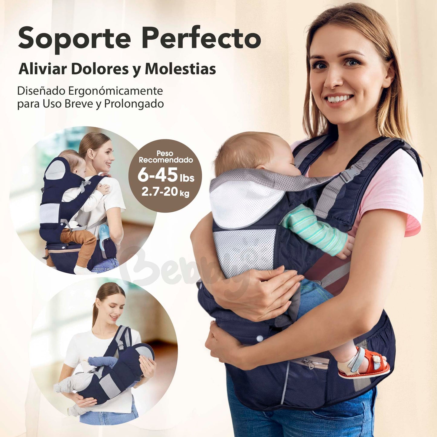 Magma Life Cangurera Ergonómica para Bebés: Portabebpe Ideal para 12 a 36 meses, Soporta 20kg, con Convenientes Bolsas de Almacenaje