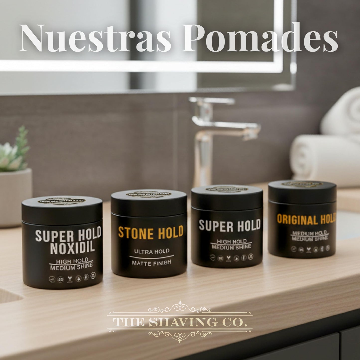 THE SHAVING CO. Pomada para Cabello Super Hold Noxidil - H2 130 gr. Cera para Cabello con Noxidil. Ademas de tener un Pomade Fijacion Alta Brillo Medio. Cuenta con Noxidil que es un auxiliar de crecimiento capilar.