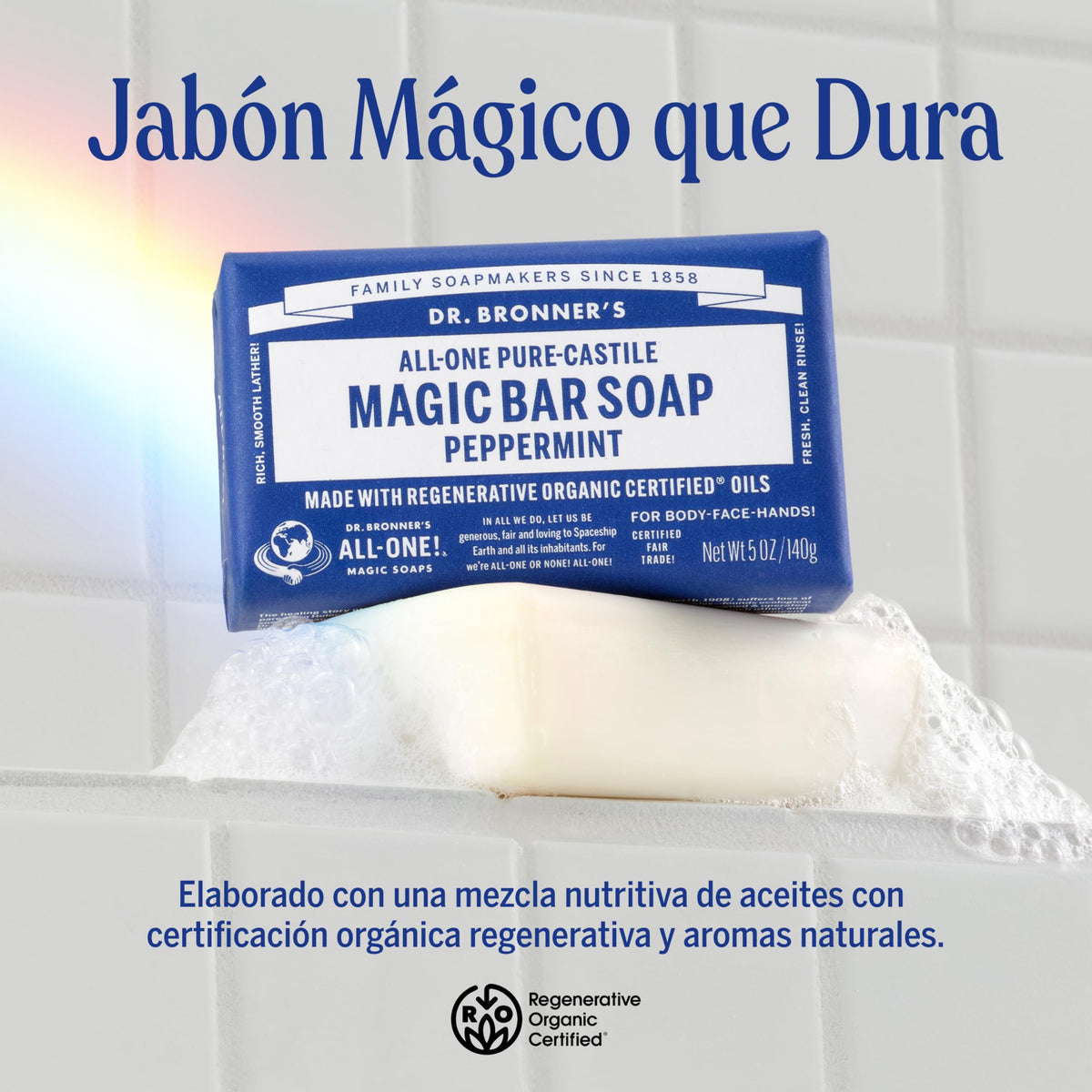 Dr. Bronner's | Jabón de castilla orgánico en barra, fórmula concentrada, frescor intenso y piel revitalizada, con aceite esencial de Menta, aroma Menta (3 pack)