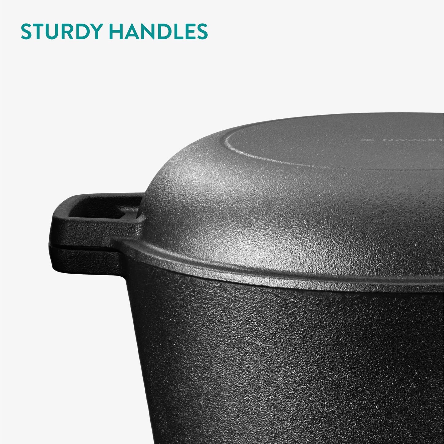 Navaris Sarten Hierro Fundido con Tapa - Sartén Holandesa con 2 Asas - Apta para Cualquier Cocina y Horno - Sartén sazonada 32 cm de 4,7 l de Capacidad - con Manual y Recetas