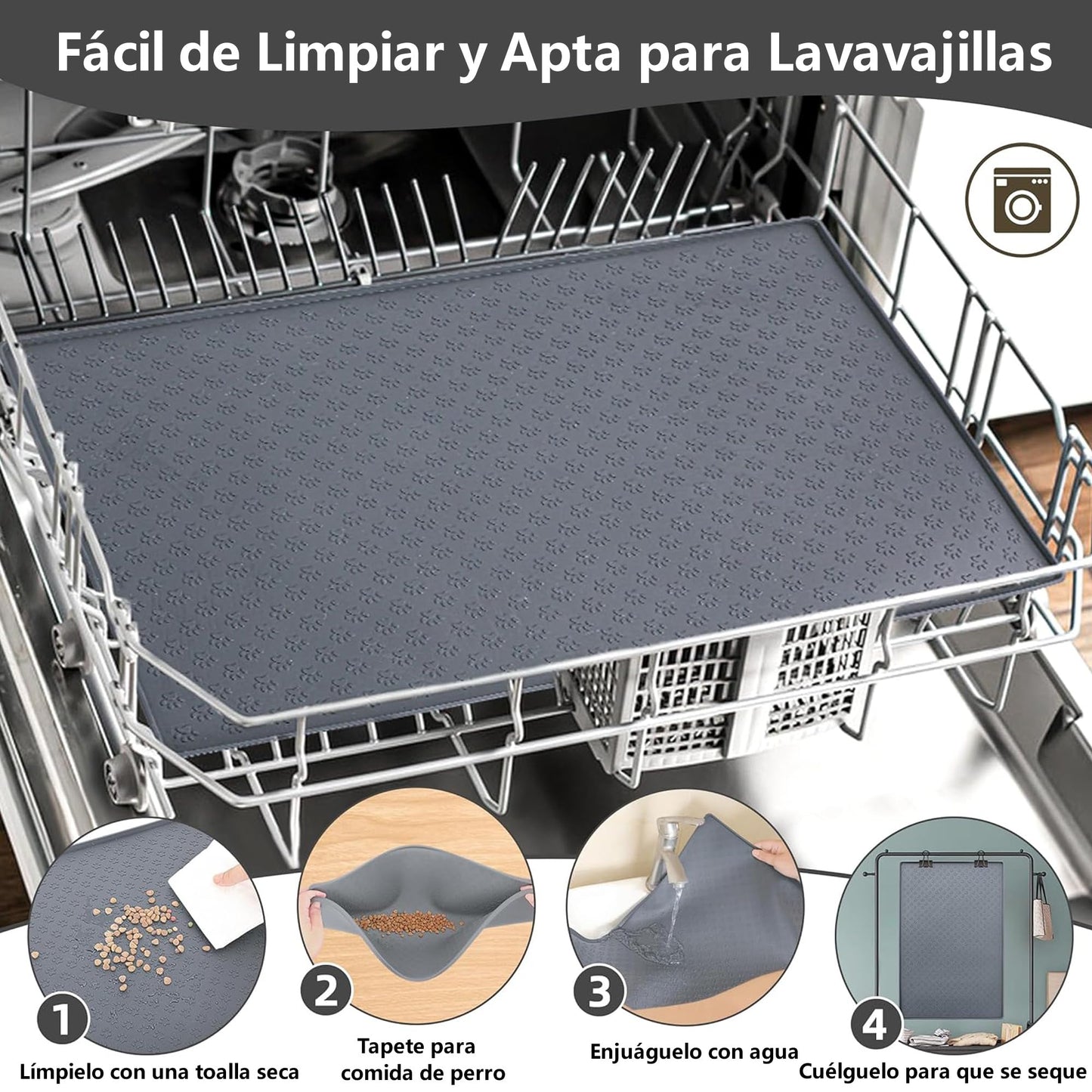 Tapete para Comida de Perro Sugarzoon Gris Silicona Impermeable Antideslizante 55x40 cm