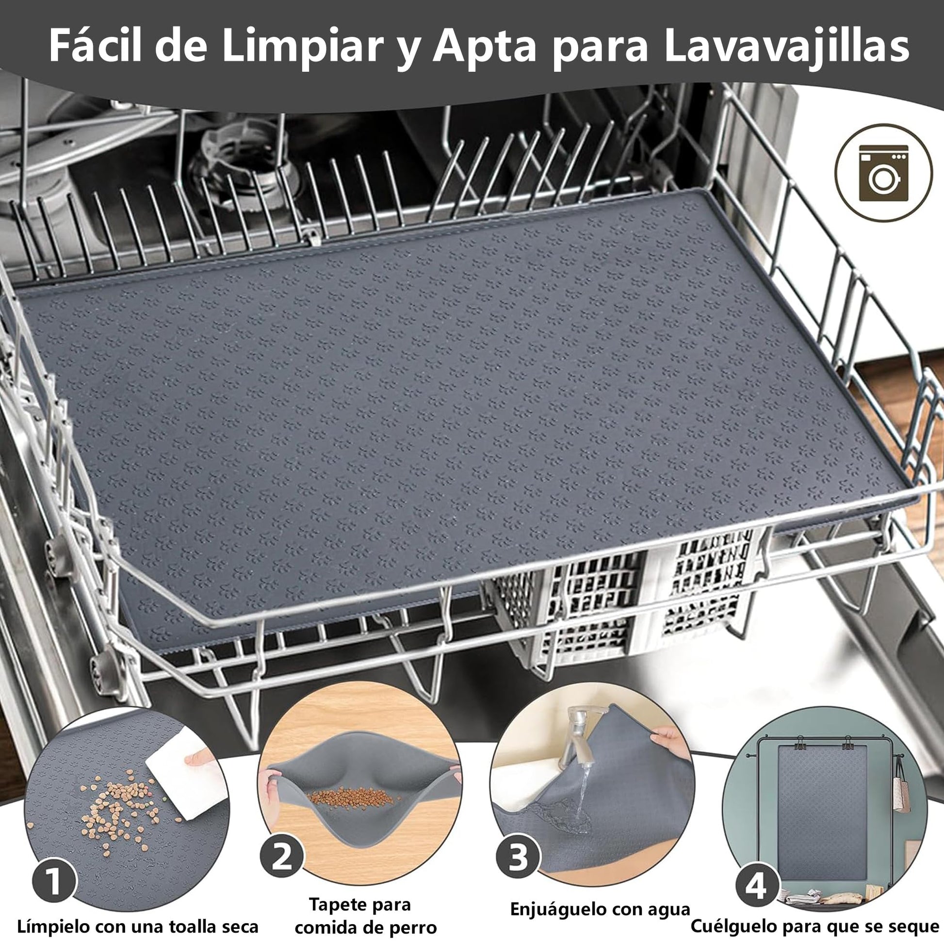 Tapete para Comida de Perro Sugarzoon Gris Silicona Impermeable Antideslizante 55x40 cm