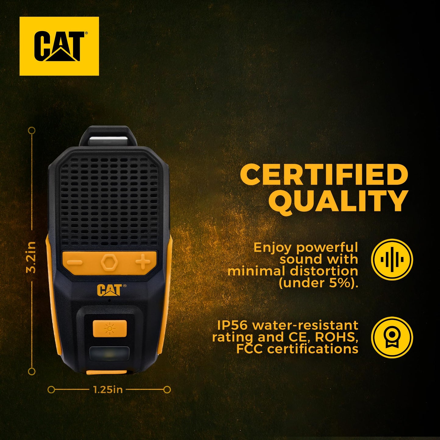 CAT - Altavoz Bluetooth portátil | Altavoz con clip con micrófono integrado para lugar de trabajo, construcción, exterior, resistente al agua, llamadas y música manos libres