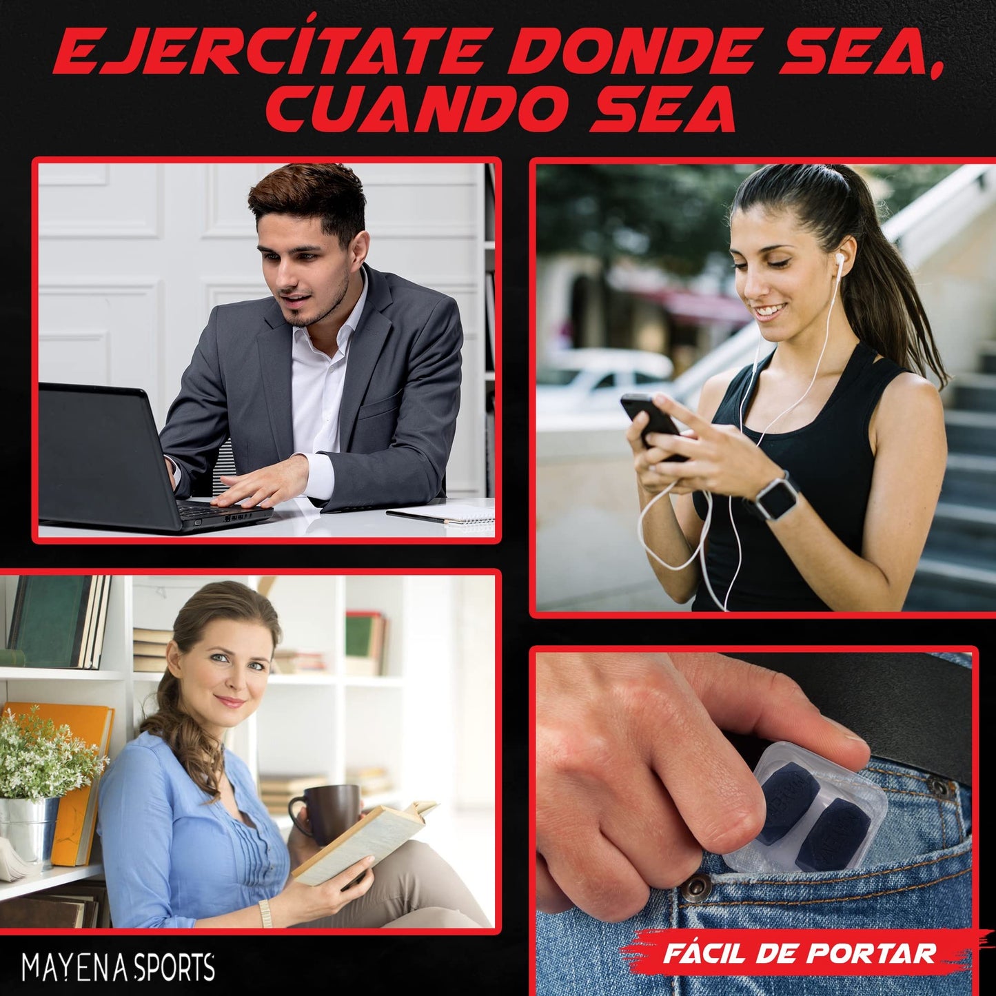 Ejercitador de mandíbula para hombres y mujeres de Mayena Sports - 4 niveles de resistencia (8 piezas) Tabletas de silicona para ejercitar la mandíbula - Potente entrenador de mandíbula y ejercitador facial para usuarios de todos los niveles - Adelgaza y