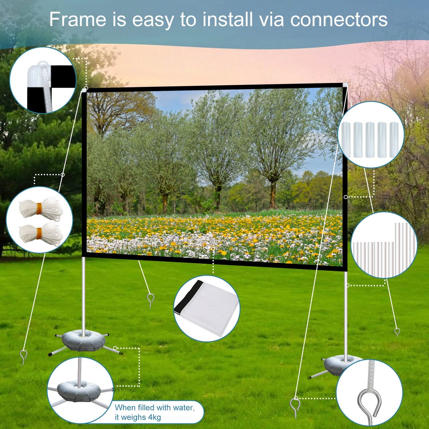 visualización y soporte para proyector de 100 pulgadas, visualización de proyección portátil para exteriores 16:9 4K HD con bolsa de transporte para interiores y exteriores, cine en casa, fiesta,