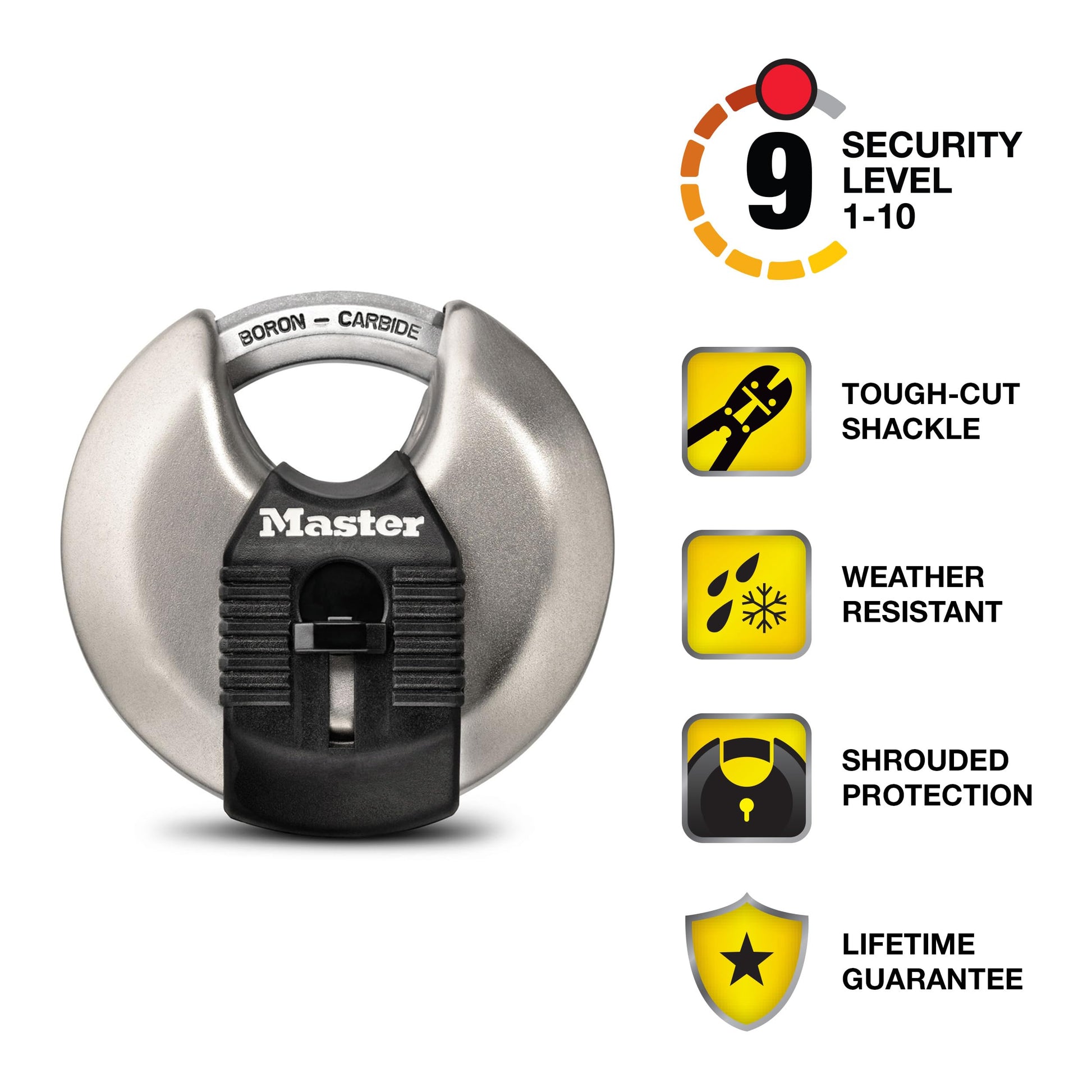 Candado Discus de Acero Inoxidable Master Lock Magnum con Llave