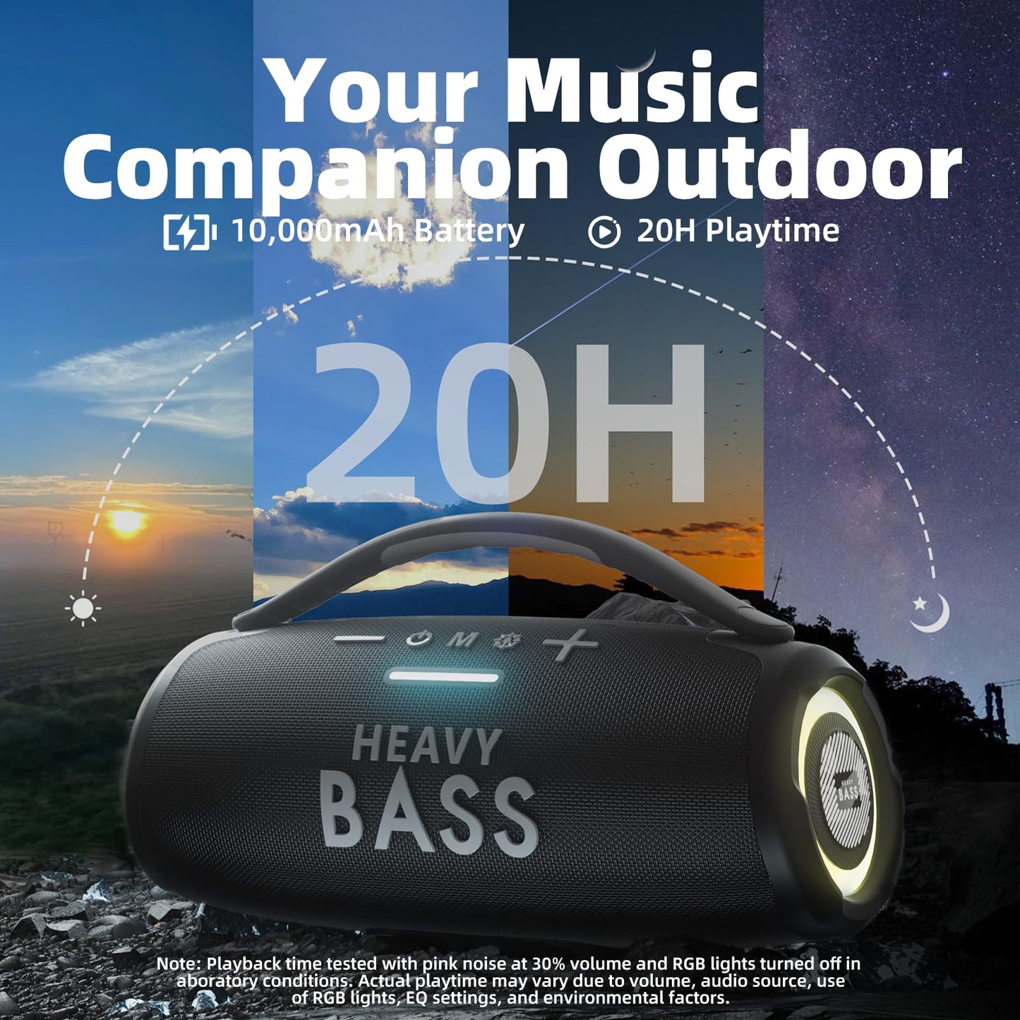 Heavy Bass - Altavoces Bluetooth inalámbricos, Altavoz portátil de 80 W máximo Alto con Graves, Tiempo de reproducción de 20 Horas, IPX6 Impermeable, Doble emparejamiento, Regalo Ideal para Adultos