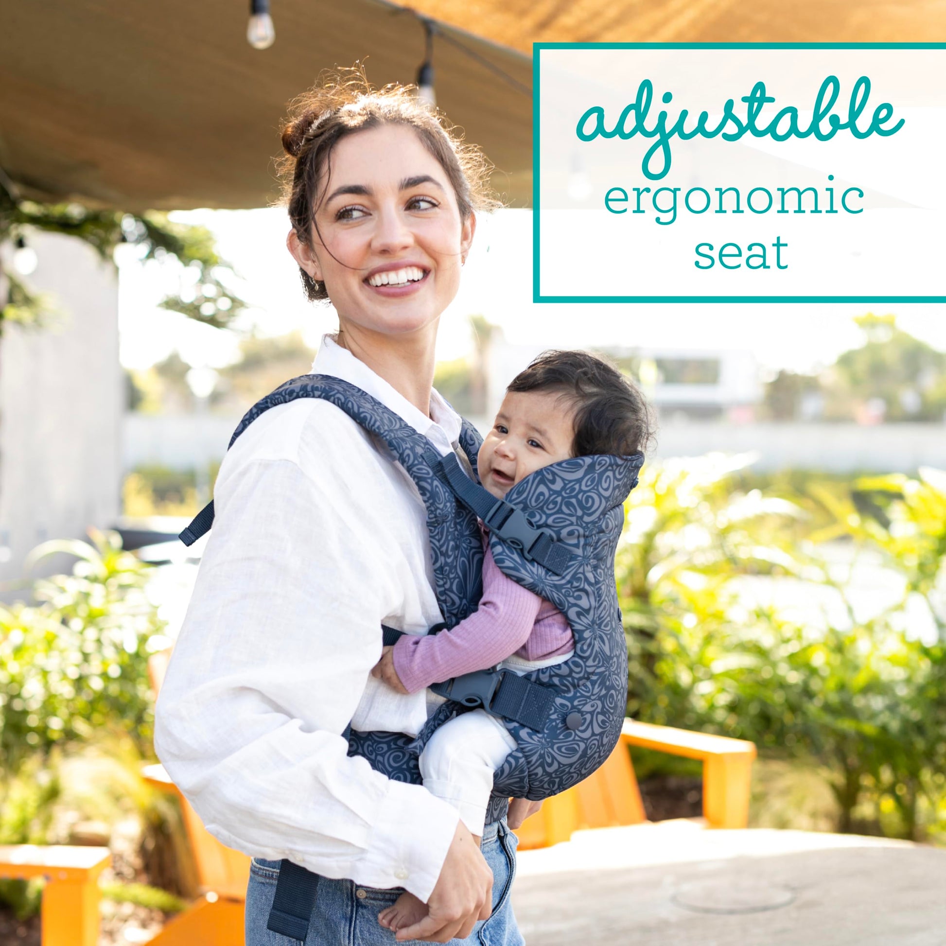 Infantino Flip Advanced Portabebés 4 en 1 – Ergonómico, Convertible, frontal y frontal hacia fuera Portabebés delantero y trasero para recién nacidos a niños pequeños 8-35 libras, azul marino floral