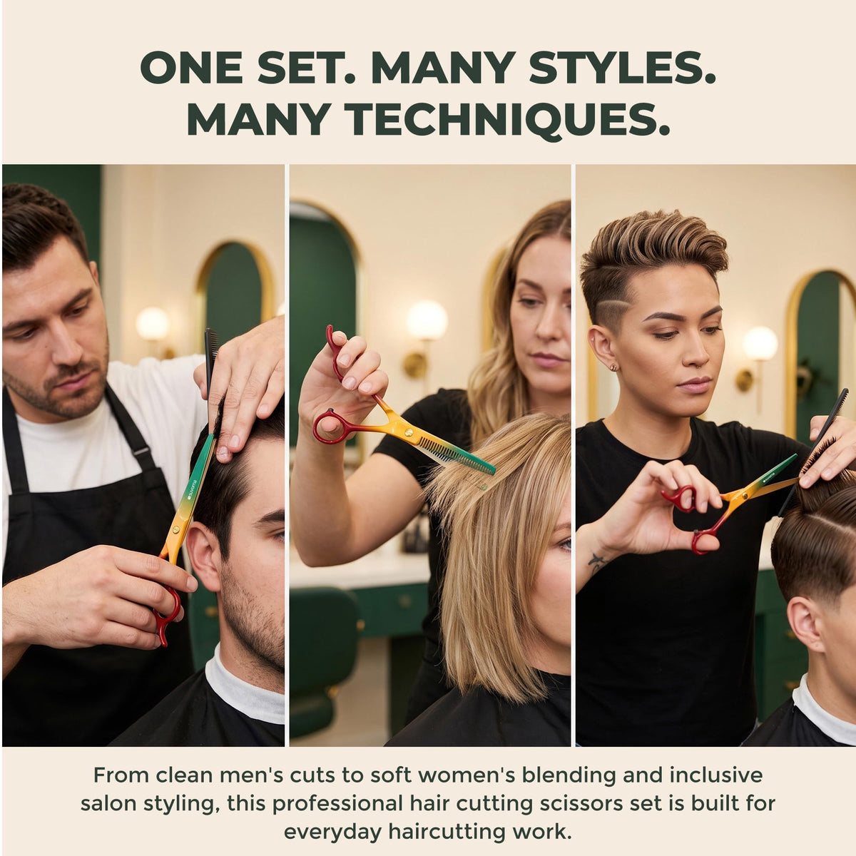 Suvorna Juego de tijeras de corte de pelo de 6,5 pulgadas con tijeras de adelgazamiento para peluquero y uso doméstico – Juego de tijeras de pelo para adelgazar y cortar (rojo, amarillo y verde)