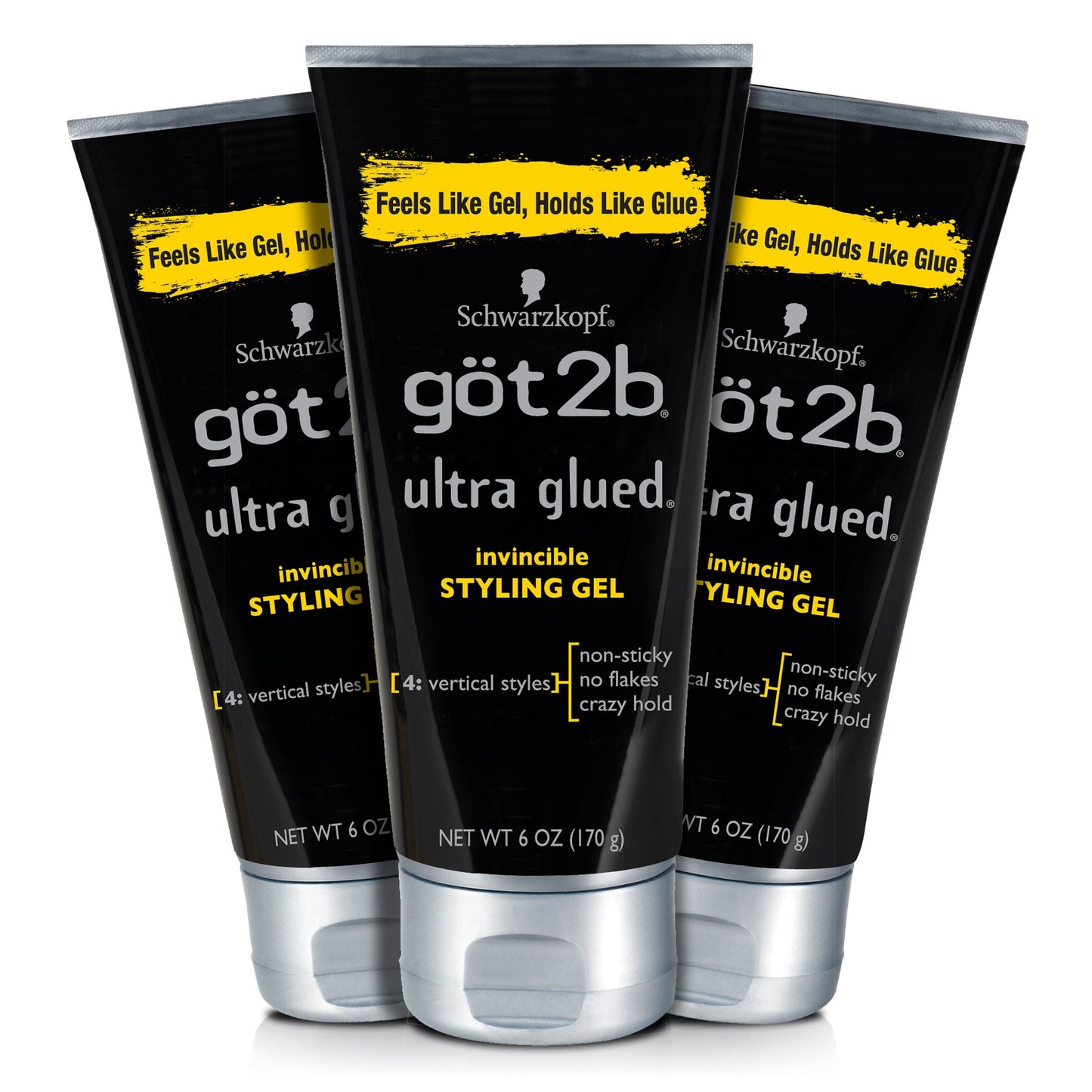 Got2b Ultra Glued Invincible Styling Gel para el cabello, 6 onzas (Paquete de 3)