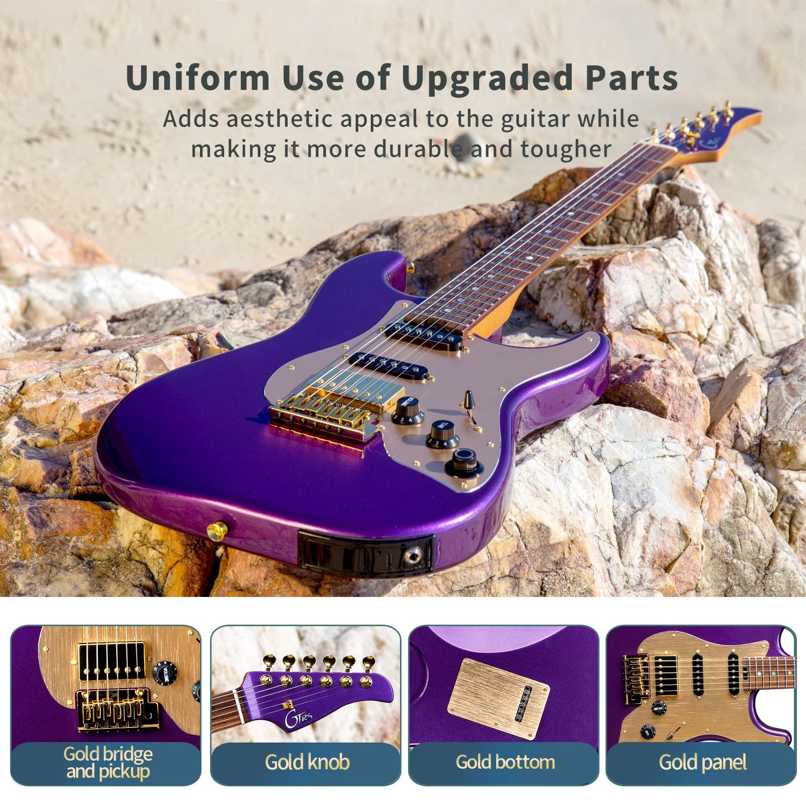 GTRS S900 - Kit de guitarra eléctrica inteligente con transmisor inalámbrico UHF, sistema inteligente de guitarra de práctica con 126 tipos de efectos, bucle de los 80, batería 40, Bettaty Life 10H, 6