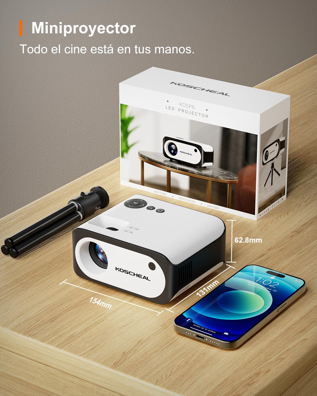 KOSCHEAL Proyector Portatil, Mini Proyector Portatil Apoyado Vídeo