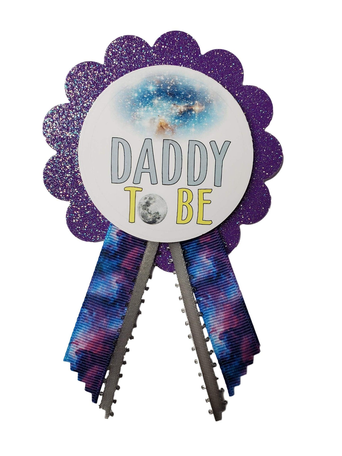 2 pines de botón Mommy & Daddy to Be Galaxy Baby Shower It's a Girl Boy para que los padres usen, color morado con purpurina