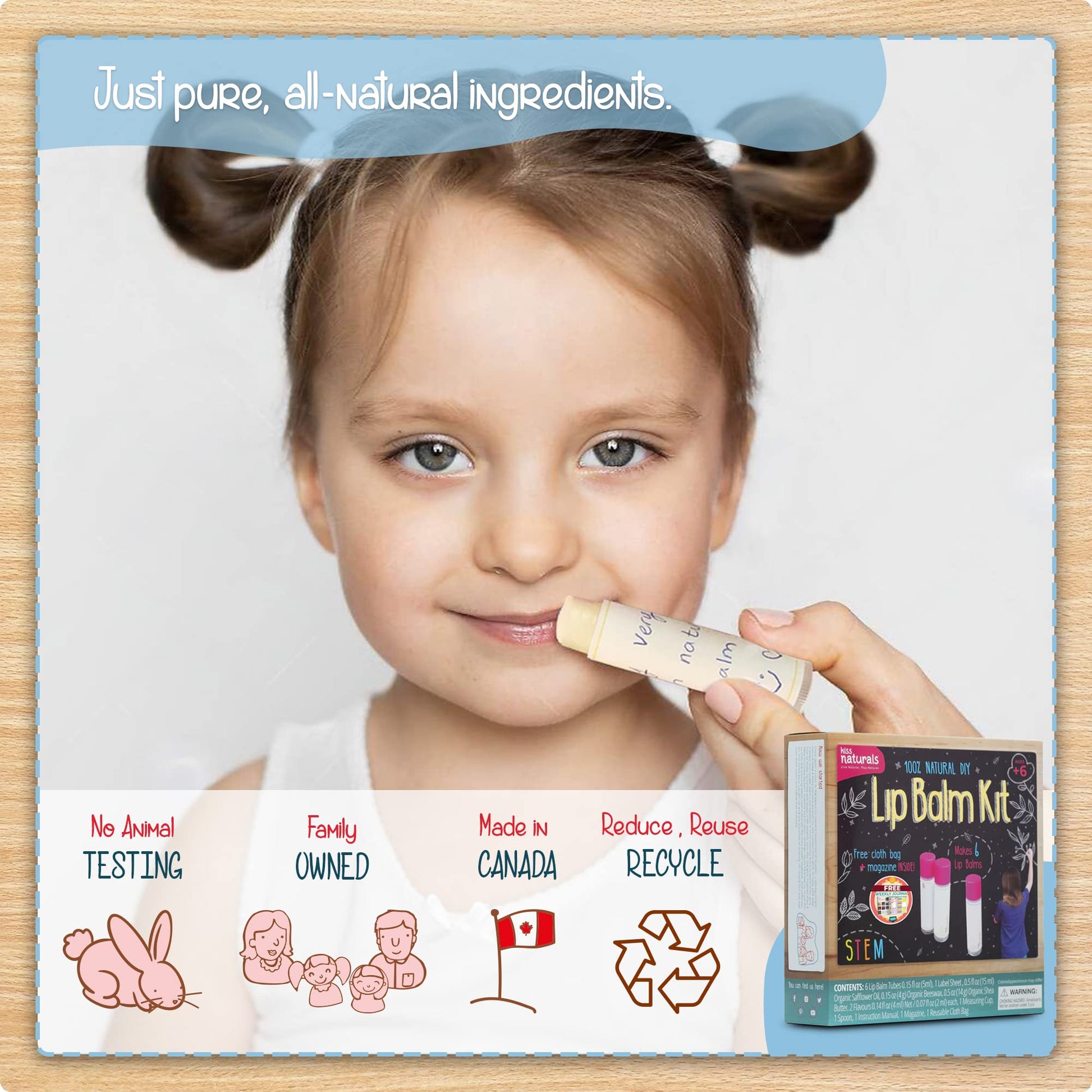 Kit de bálsamo labial Kiss Naturals - Kit orgánico para hacer bálsamo labial para niños - Kit creativo 100% seguro y orgánico para niñas y niños...