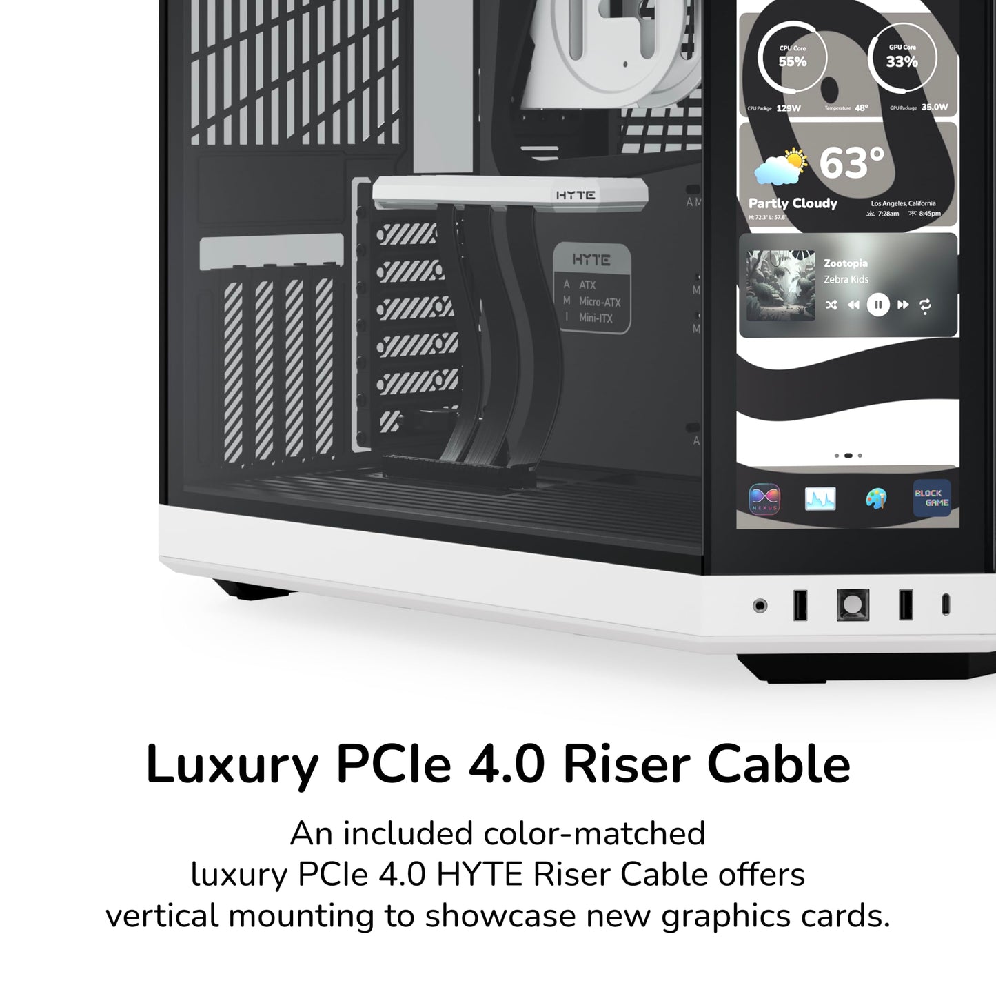 Hyte Y70 Touch Infinite Dual Chamber ATX Mid Tower - Funda estética Moderna con visualización táctil LCD integrada de 2,5 K, Panda/Blanco, CS-HYTE-Y70TTI-WB