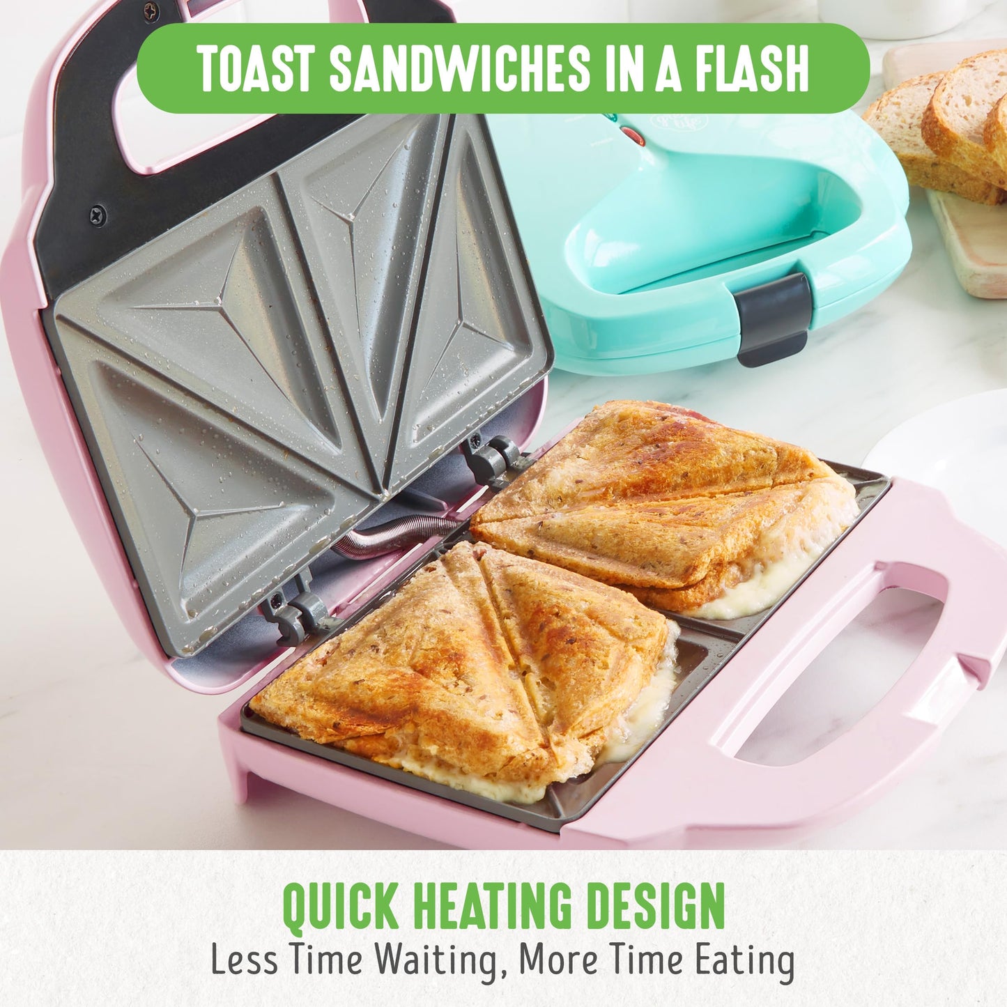 GreenLife Pro - Parrilla eléctrica Panini Press y sandwichera, placas antiadherentes de cerámica saludables, luz indicadora fácil, sin PFAS, rosa
