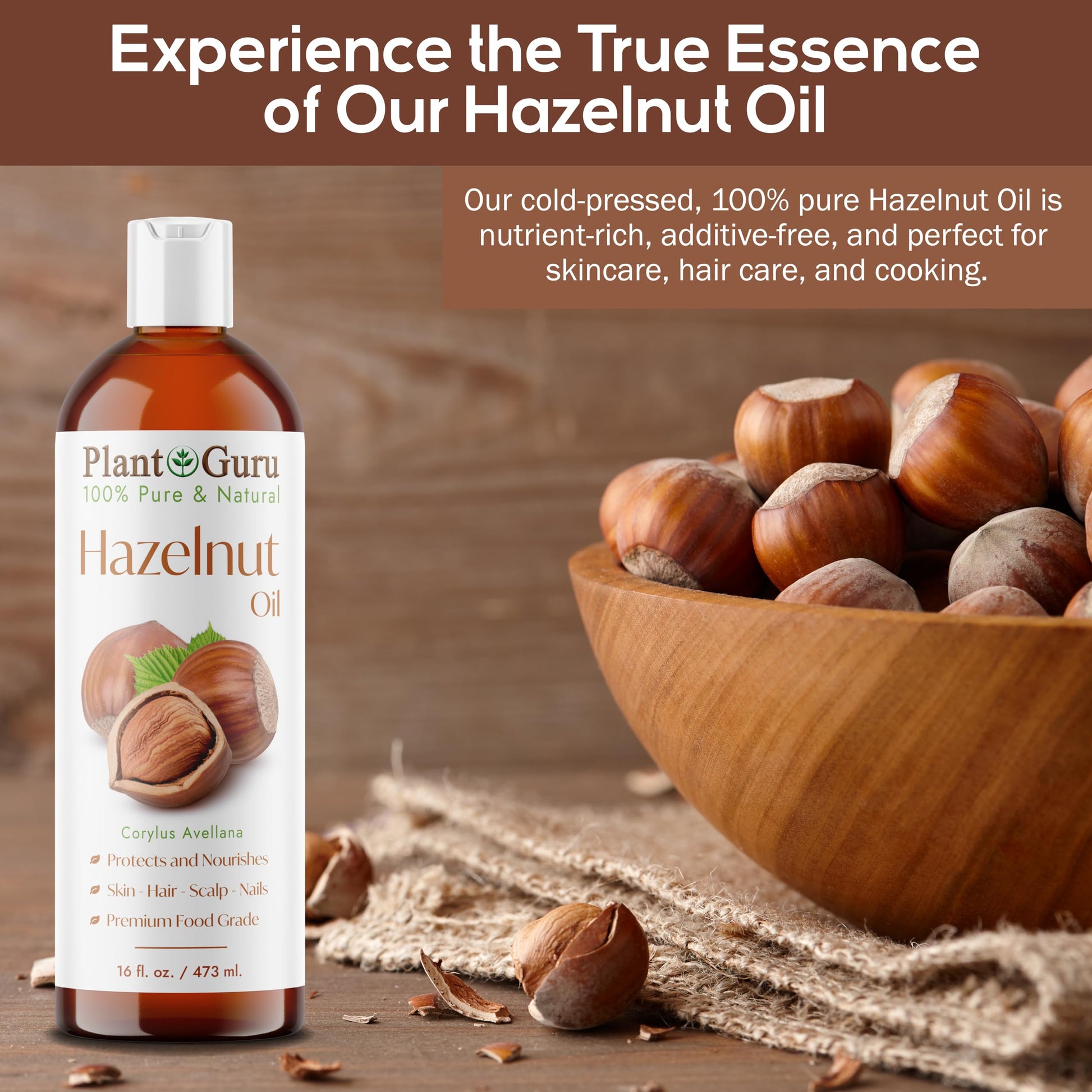 Hazelnut Oil 16 oz. Cold Pressed 100% Pure Natural Carrier - Skin, Body And Face. Great For Moisturizing & More!