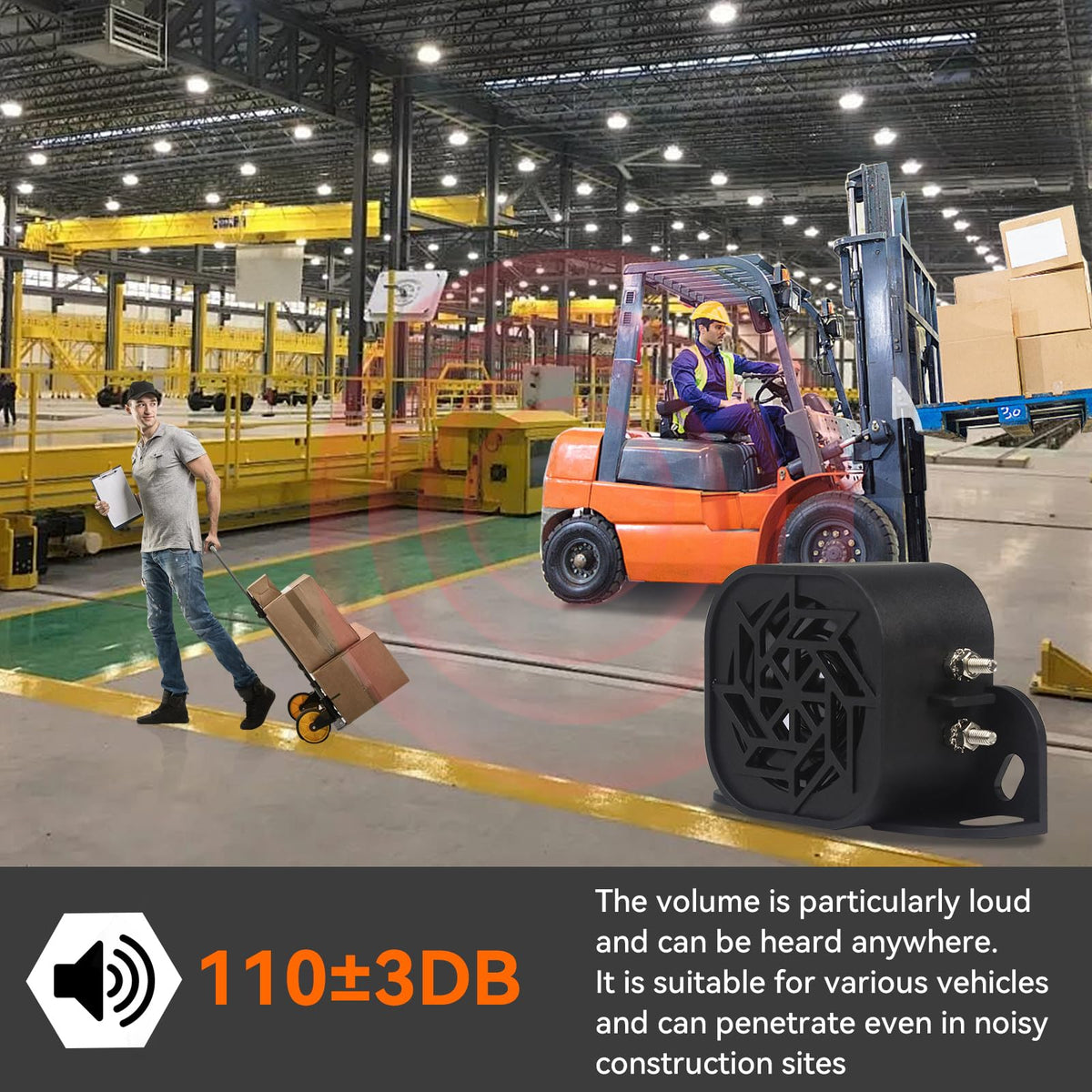 Alarma de Respaldo GAMPRO 735 Negro con Tono de Sonido súper Fuerte e Impermeable 110 dB para Camión y Coche