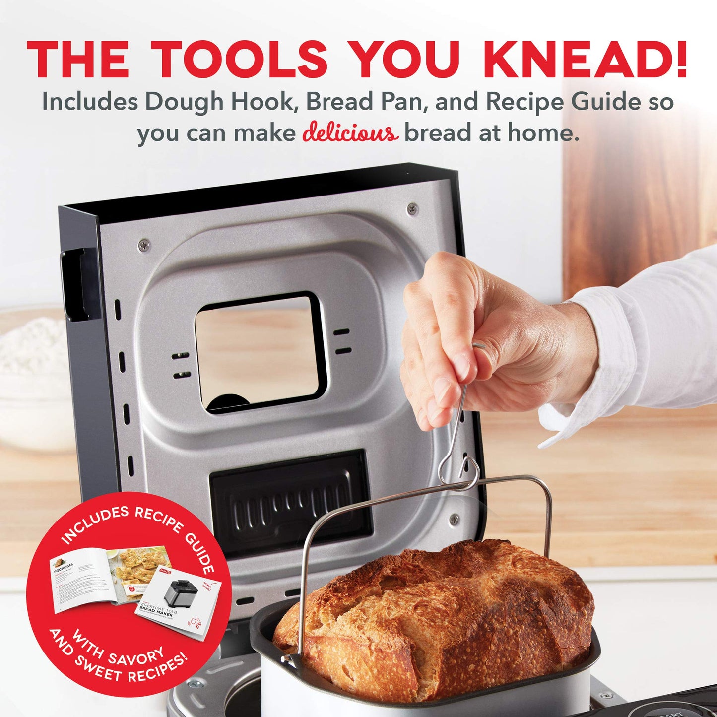Dash Everyday - Máquina para hacer pan de acero inoxidable, hasta 1.5 libras, programable, 12 ajustes + dispensador de llenado automático sin gluten y sin gluten, color negro