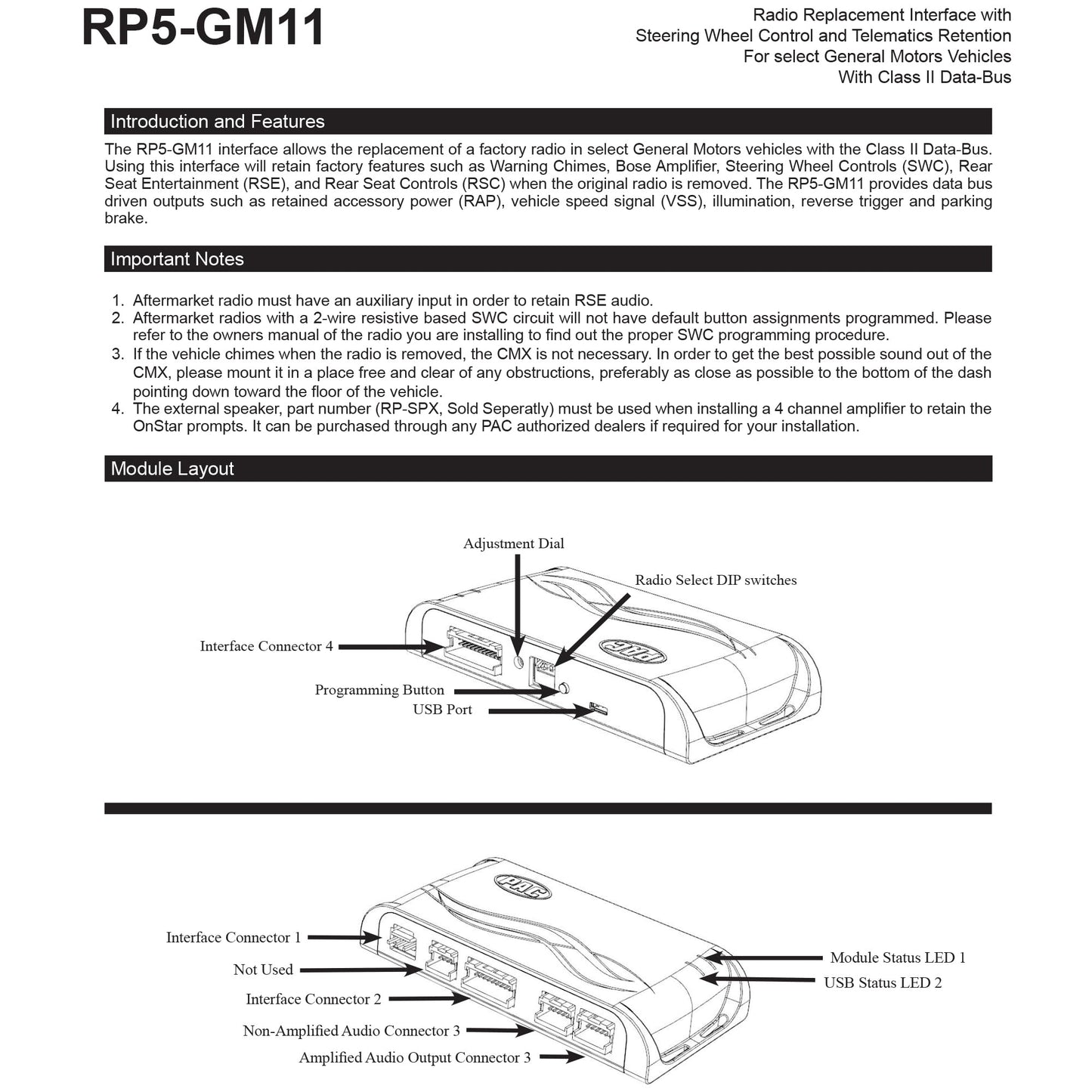Pac RP5-GM11 - Interfaz de Repuesto para Radio con retención/retención de Control del Volante/Salidas de navegación integradas para vehículos seleccionados GM Clase II