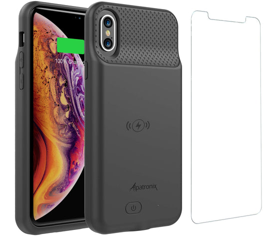 Carcasa con batería para iPhone X compatible con carga inalámbrica QI, Alpatronix BXX 5.8 pulgadas, 4200 mAh delgado estuche con batería recargable, protección cargador portátil para iPhone X [chip certificado por Apple; iOS 11+], Negro
