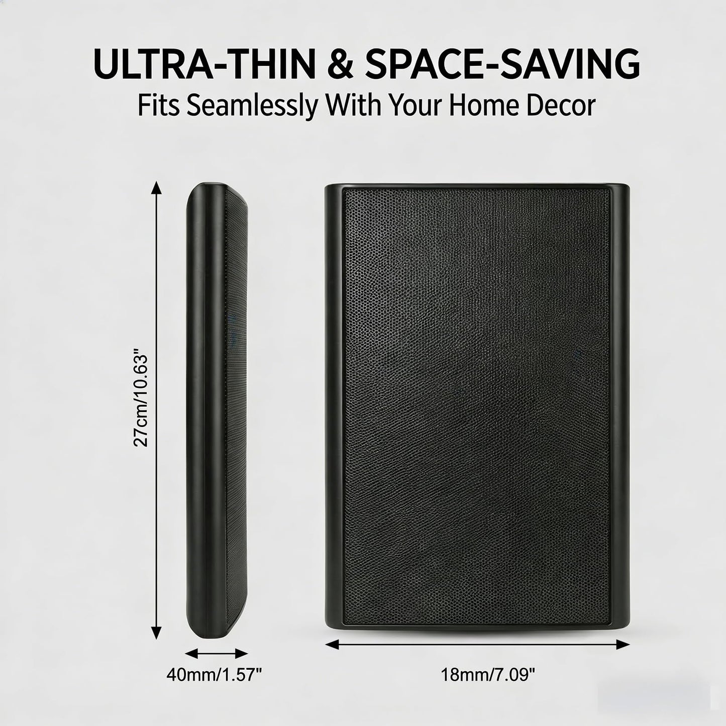 Herdio - Altavoces de Pared ultrafinos de 5.25 Pulgadas y 240 W (un par, Negro) - Diseño de Montaje en Pared con Sonido Claro nítido y construcción Duradera para Entretenimiento en el hogar inmersivo