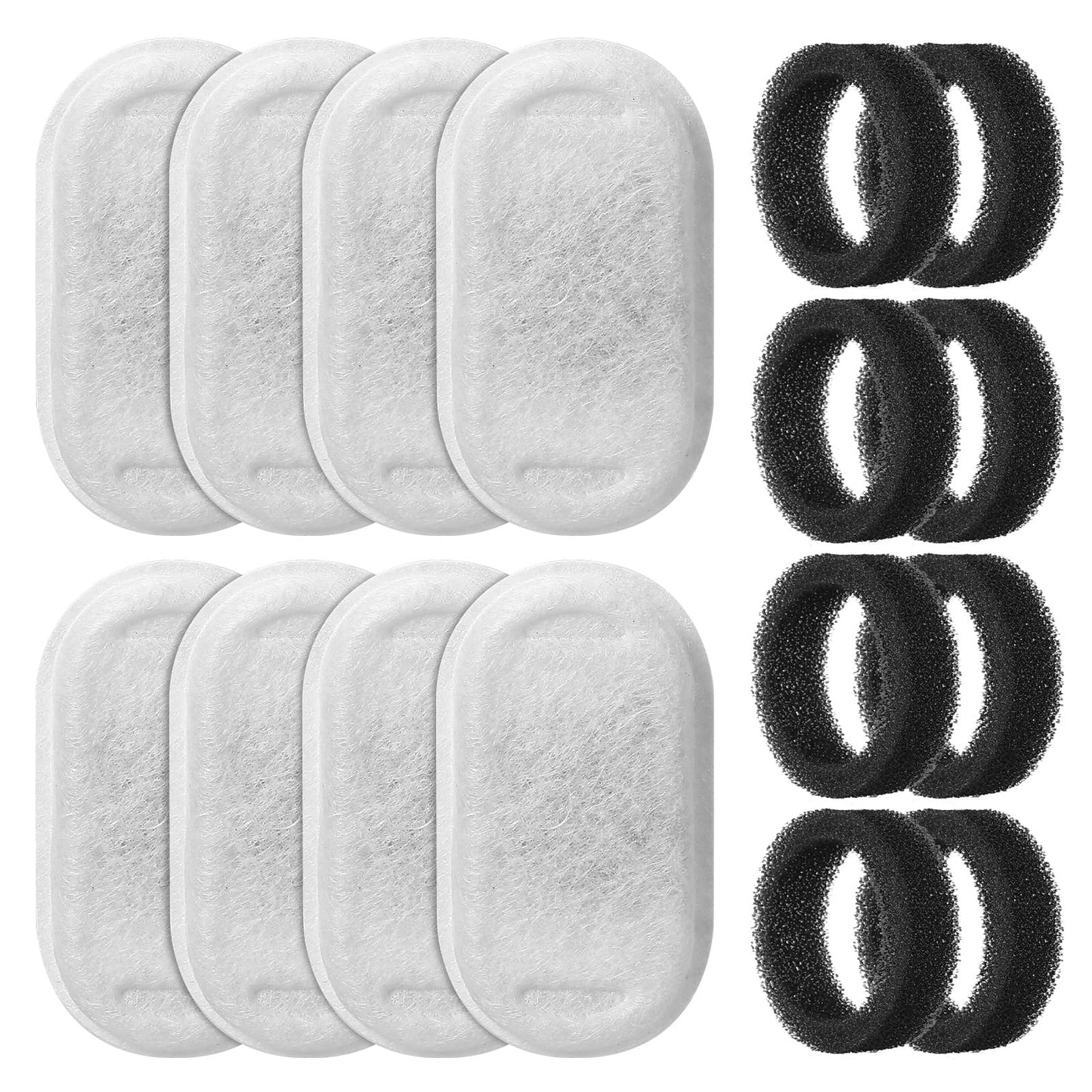 katzenbrunnen SOOFPET - Filtros de fuente de agua para gatos: 16 piezas (8 filtros de carbono + 8 filtros de esponja) filtros de repuesto para fuente de gato de acero inoxidable de 110 oz/3.2L