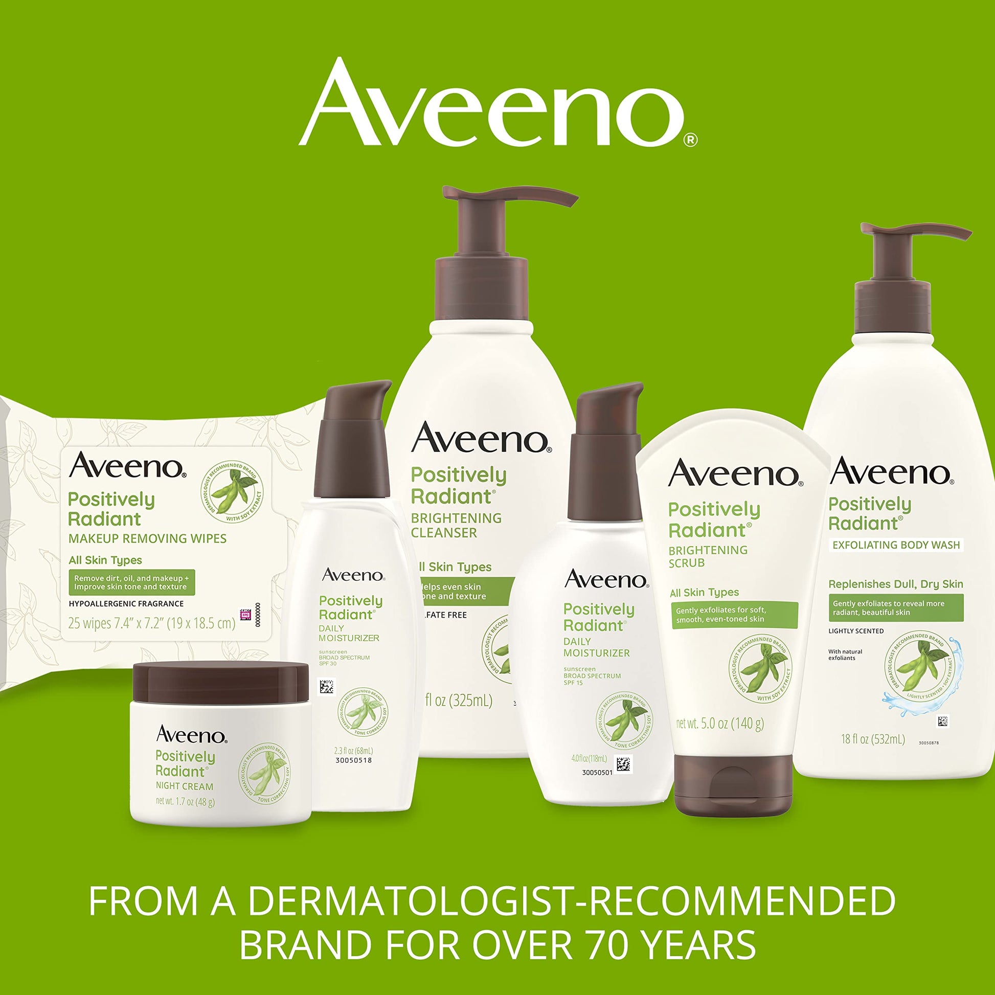Aveeno Positively Radiant Daily Facial Moisturizer with Broad Spectrum SPF 15 Sunscreen & Soy, Improves the Look of Skin Tone & Texture, Hypoallergenic, Oil-Free, Non-Comedogenic, 4 fl. oz