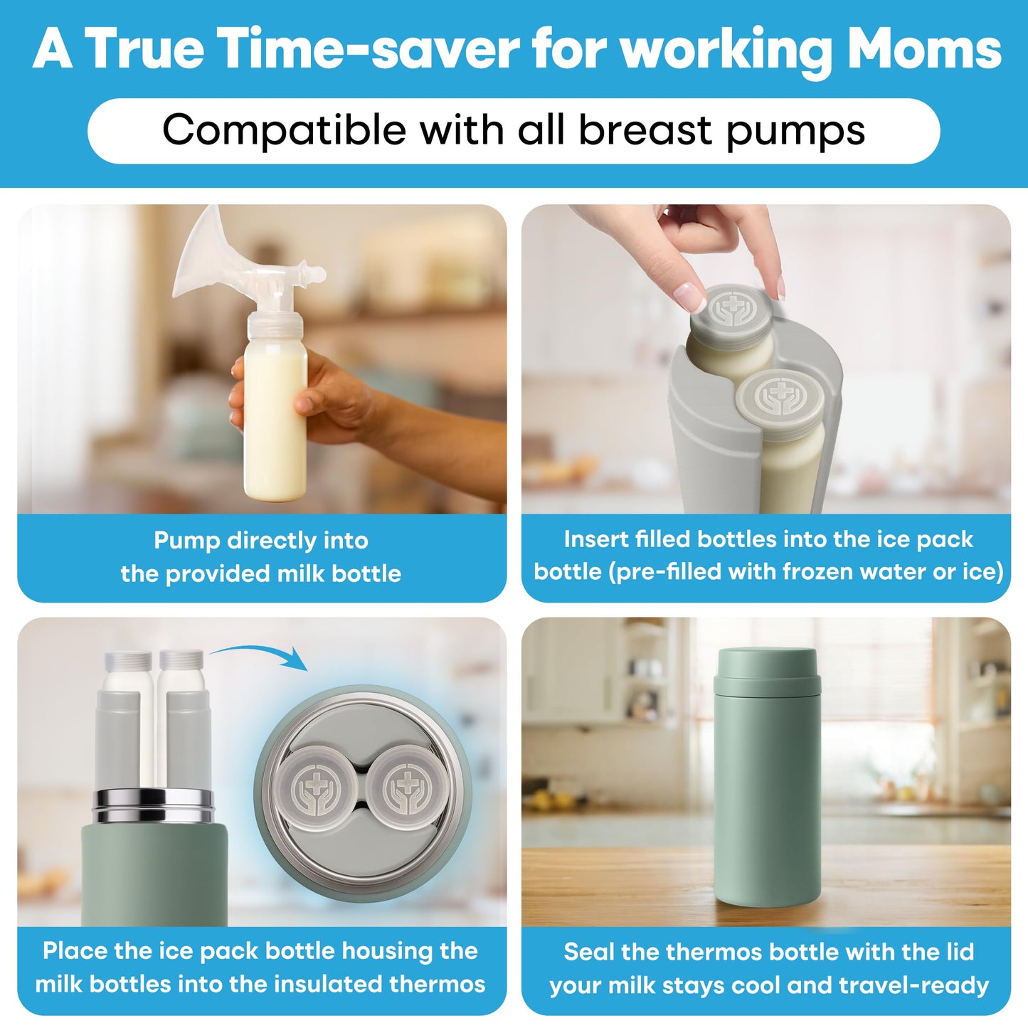 Tilcare - Enfriador manual de leche sin BPA, a prueba de fugas y reutilizable para leche materna y fórmula - Mantiene la leche fría durante X horas