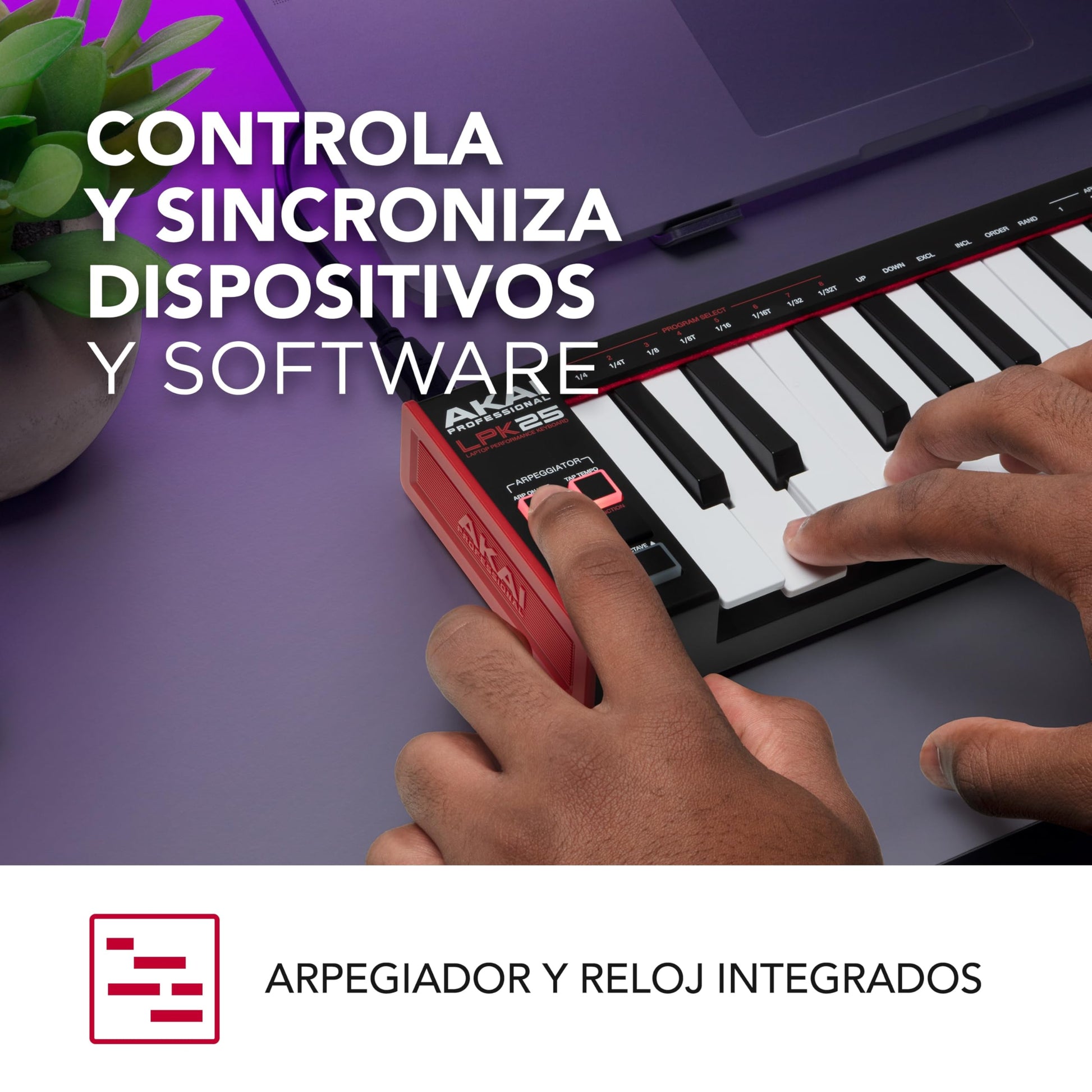 AKAI Professional LPK25 MKII - Тeclado controlador MIDI USB con 25 teclas de sinte sensibles para Mac y PC, arpegiador y software de producción musical