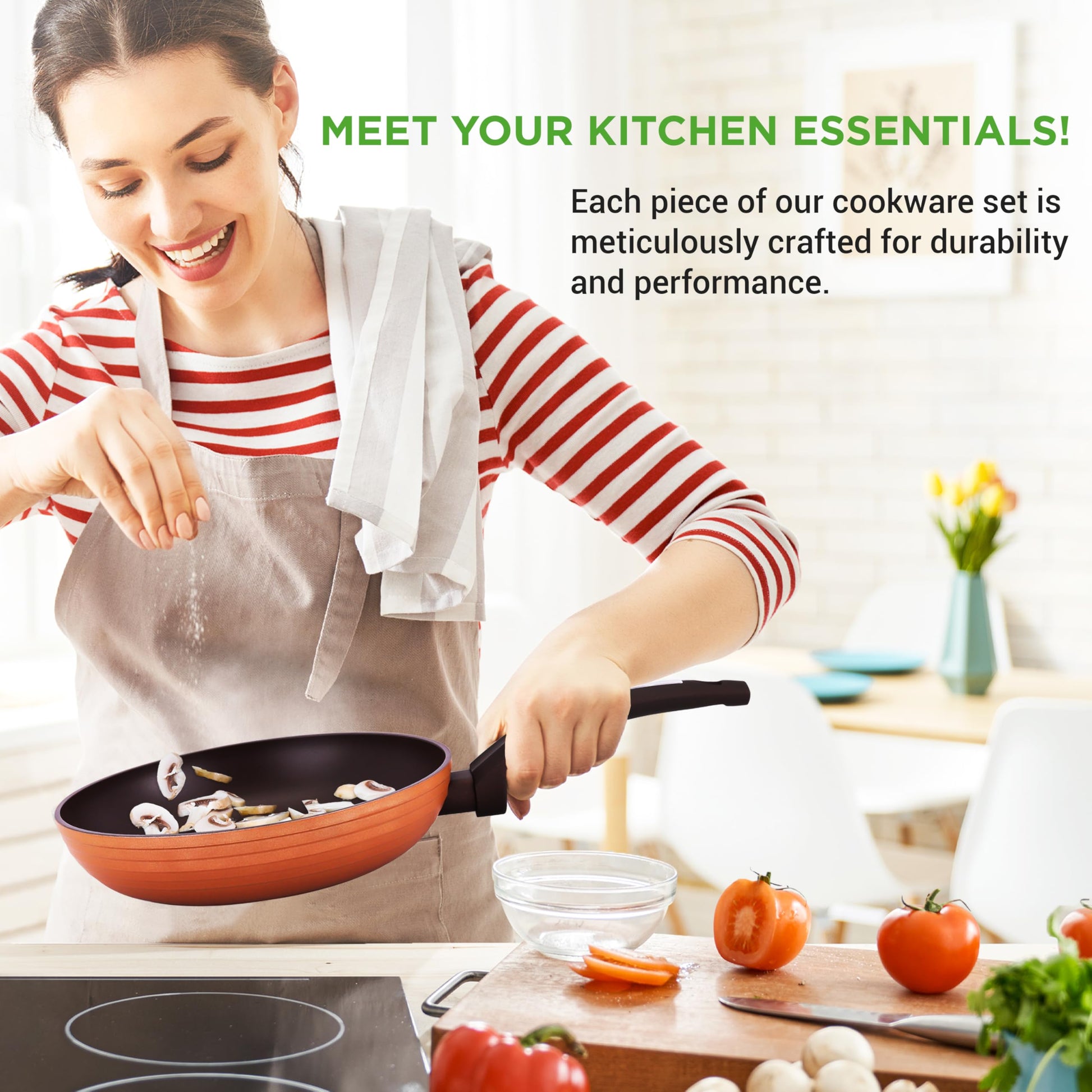 NutriChef juego de sartenes y ollas para cocina antiadherentes 12 piezas marron. Recubrimiento duradero, compatibles con todas las estufas.
