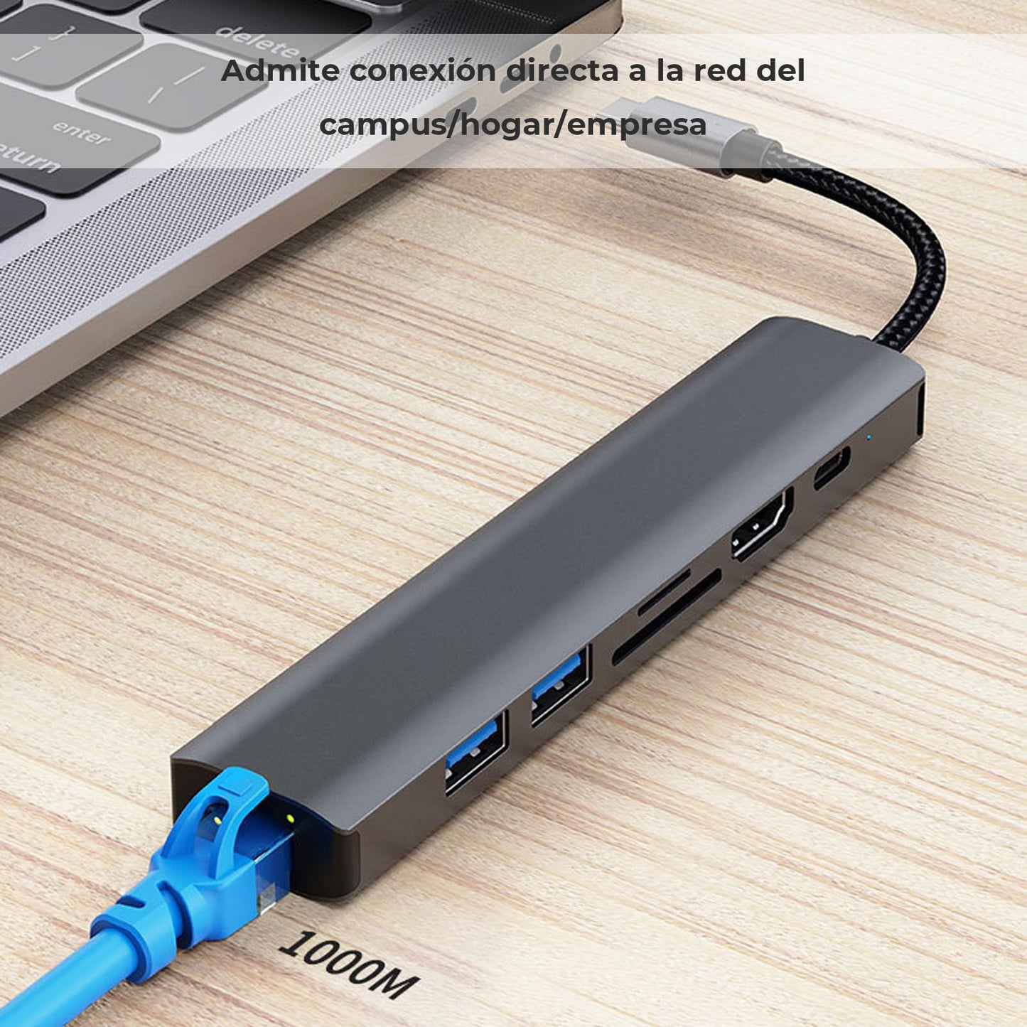 Adaptador USB C WULAR 7 en 1 HDMI 4K Gigabit Ethernet Carga 100W para MacBook, iPad, DELL, Switch y Steam Deck