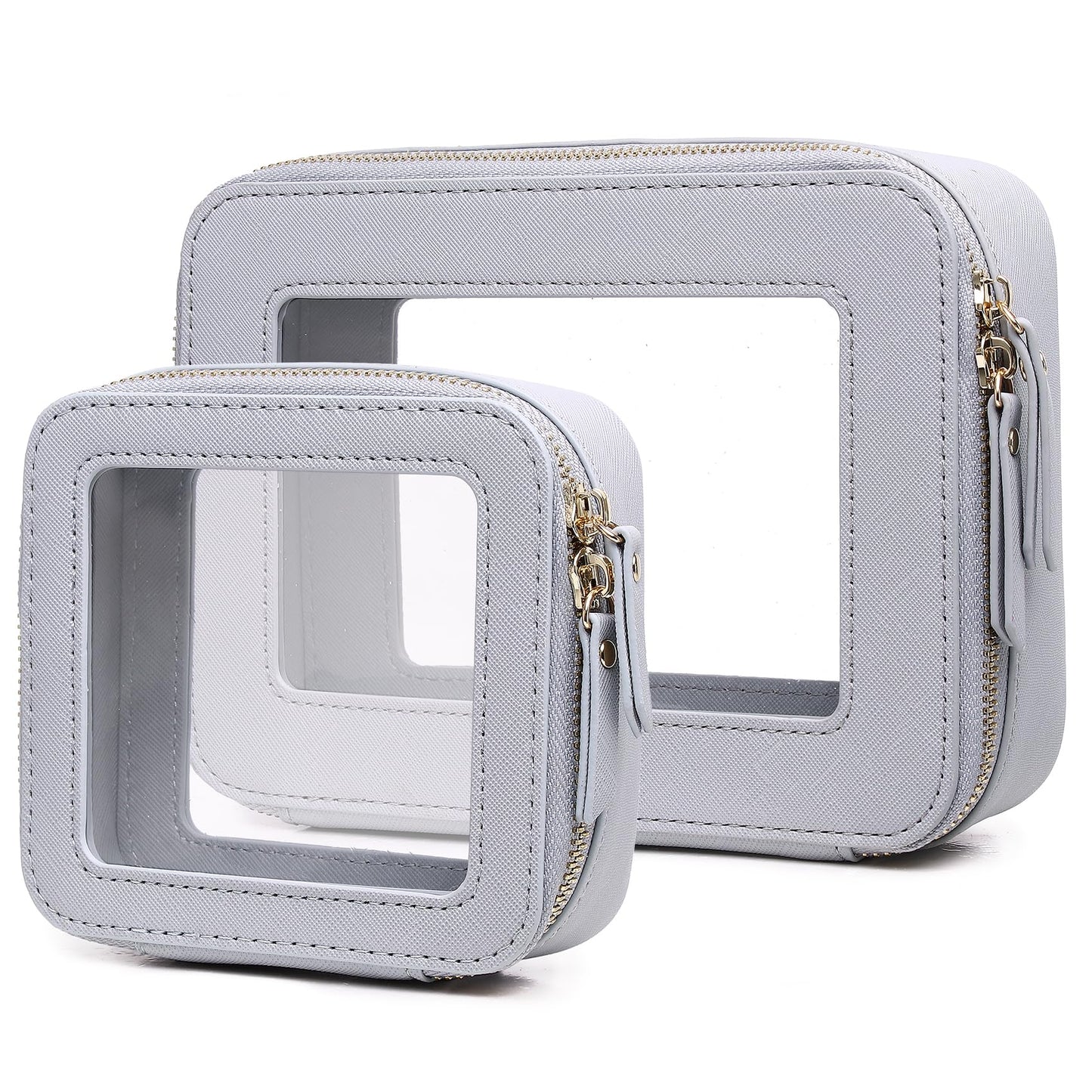 Pinkmik - Bolsa de maquillaje transparente para cosméticos y artículos de cambiador para mujer, bolsa de cepillo para polvo transparente con cierre (F/gris, M+MINI), F/Gray, M+MINI, Bolsa de