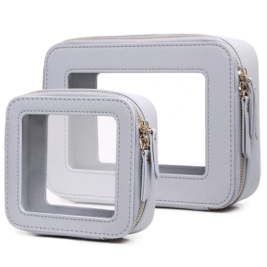 Pinkmik - Bolsa de maquillaje transparente para cosméticos y artículos de cambiador para mujer, bolsa de cepillo para polvo transparente con cierre (F/gris, M+MINI), F/Gray, M+MINI, Bolsa de