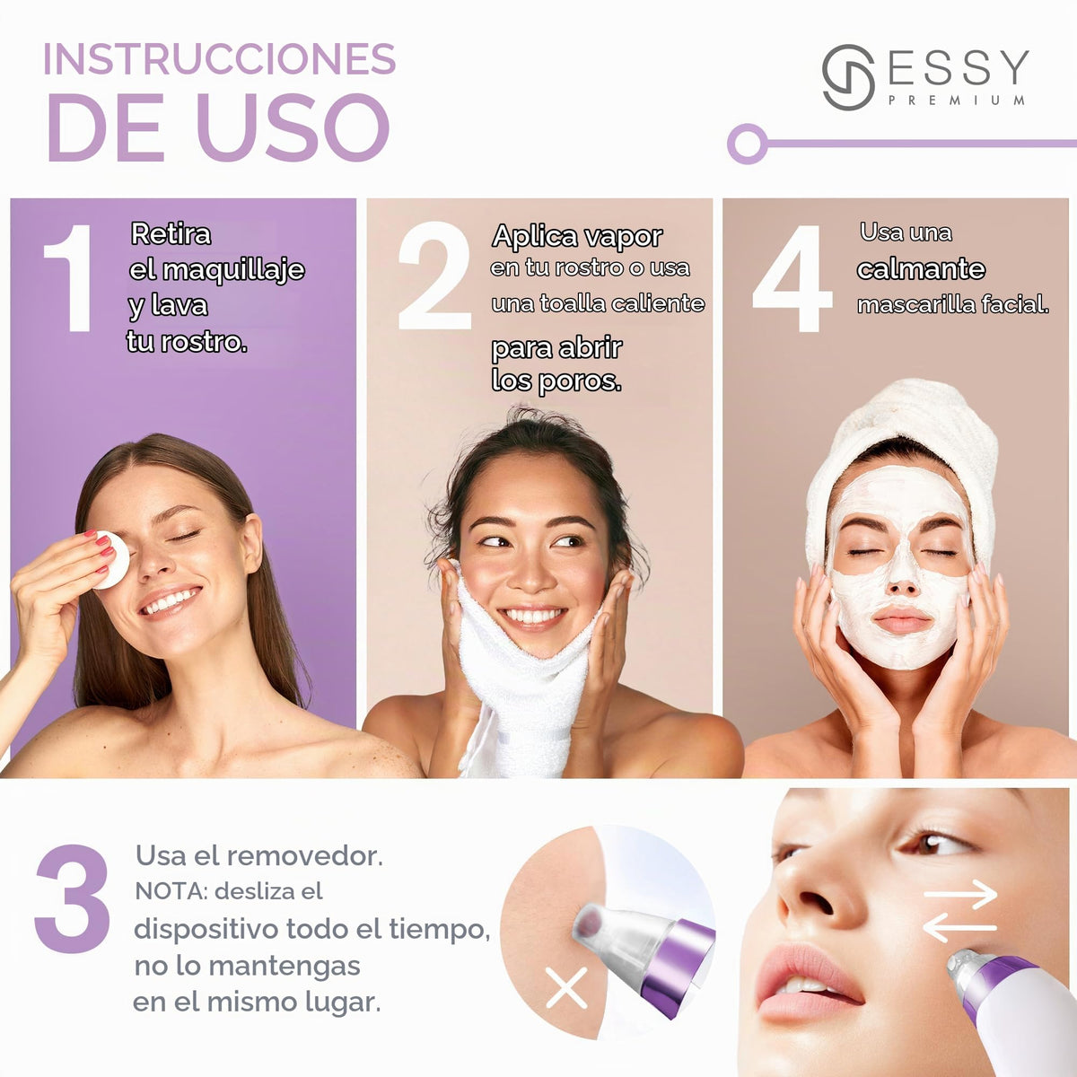 Essy máquina limpiadora facial para aspiración de espinillas (morado)