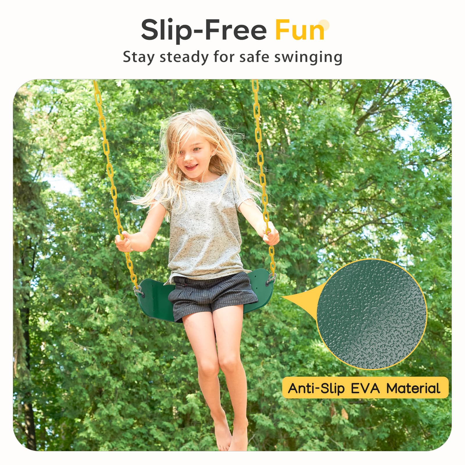 DECORLIFE - Kits de repuesto de asiento oscilante – Cadenas recubiertas resistentes para niños y adultos, soporta 350 libras, juegos de columpios totalmente ensamblados para exteriores con correas de